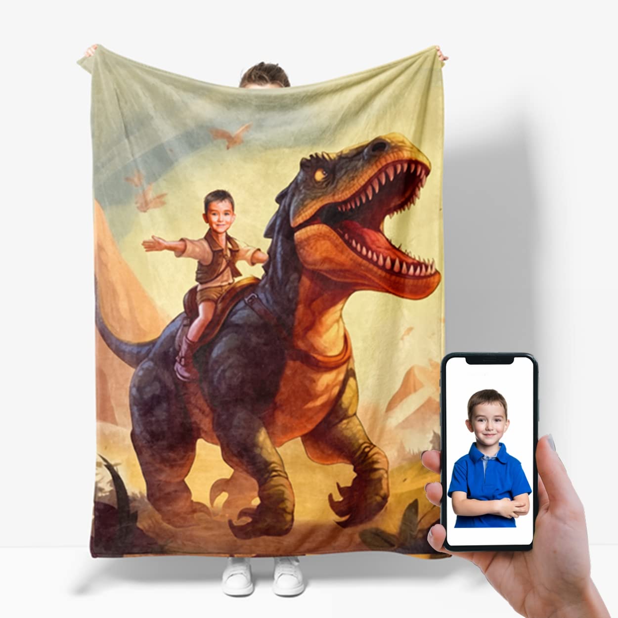 Personalized Dinosaur Blanket Photo Face Blanket Alphabet Dinosaur Birthday Gifts for Boys
