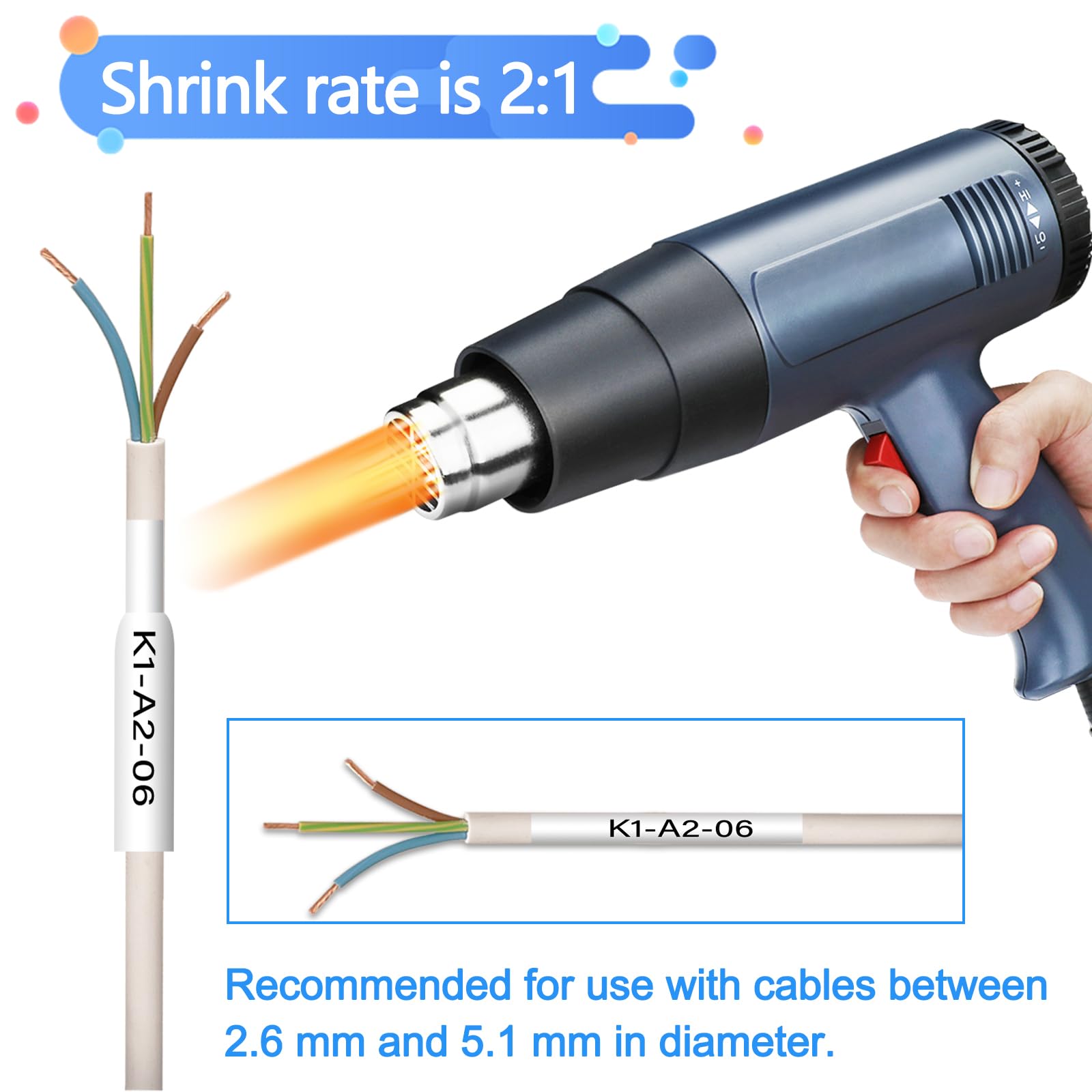 Confezione da 6 nastri termorestringenti per Ptouch HSe-221 HSe221 AHS-221 8,8 mm bianco TZe termorestringente per PT-E500 PT-E300 PT-H300 PT-E550W PT-P750WVP, 3/8" x 1,5 m