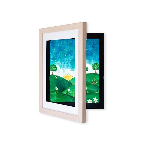 Dynamic Frames Li’l Davinci Art Cabinet, Stores up to 50 Pieces of 8.5 x 11 inch Art, Outer Wooden Frame Dimensions 11.75 x 14.75 inches, Changeable Kids Art Frame, Front Opening, Natural