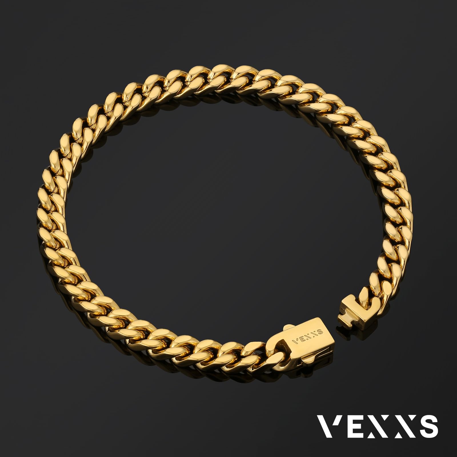 VEXXS Armband Herren 5/7mm,Kubanische Armbänder Aus 18 Karat/Weißgold Vergoldet Edelstahl Armkette Herren, Panzerarmband für Männer,Schmuck Geschenk