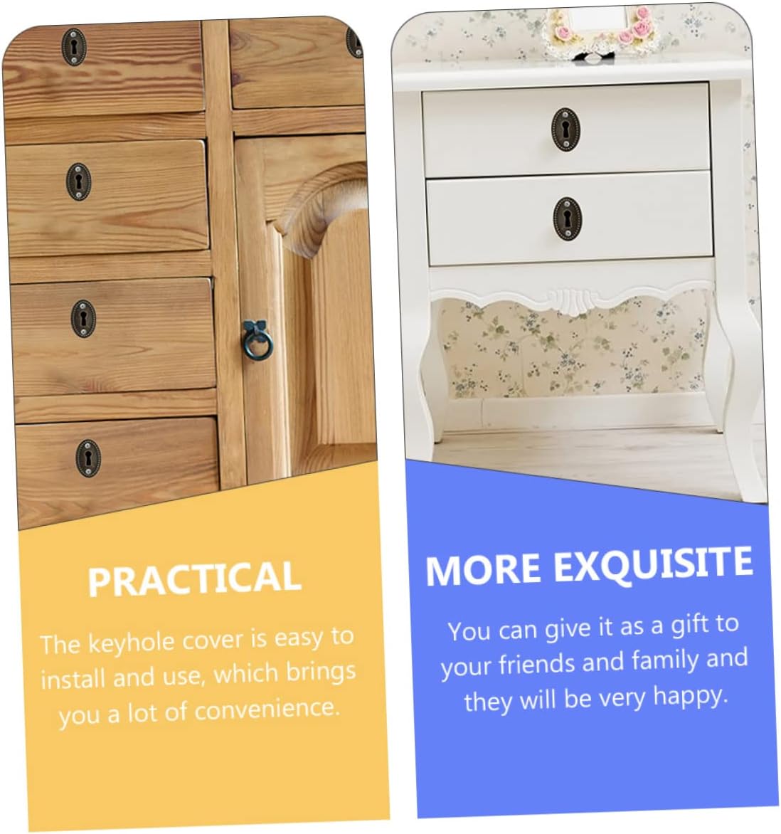 TEHAUX 24pcs Antique Keyhole Cover Plate Vintage Dresser Hardware Keyhole Escutcheon for Furniture Decoration Durable and Elegant Design for Cabinets