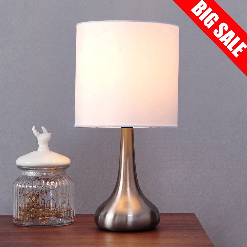 Buy POPILION 13.4 Inches Brushed Nickel Small Bedside Table Lamp,White