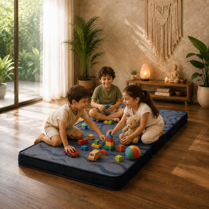 Image of Softline Tri Fold Mattress | 5 Inch HR Foam Foldable Floor Mattress | Medium Firm Back Support | Portable Guest Bed & Travel Mattress | Lightweight & Compact | Queen Size,|72x60x5