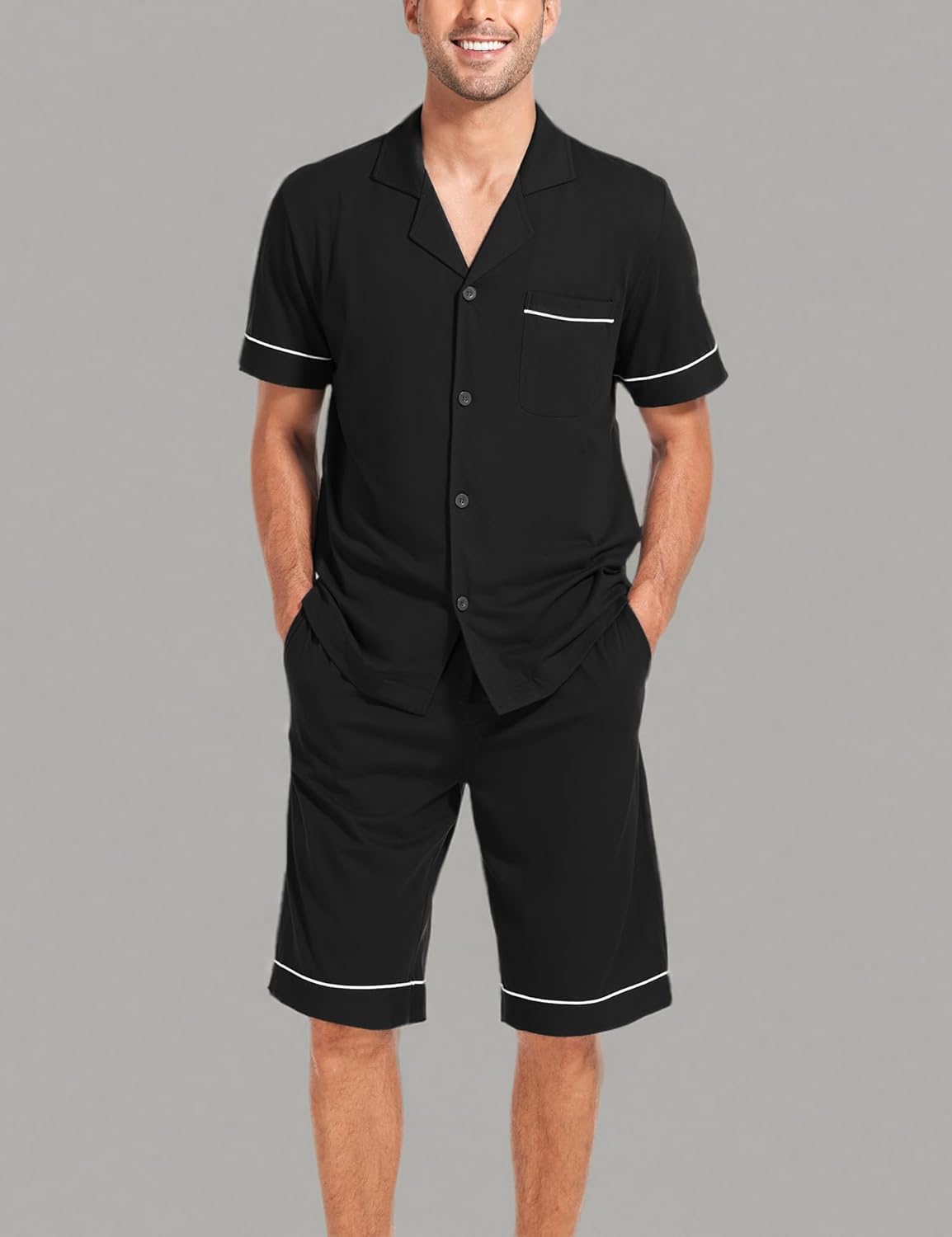 COLORFULLEAF Men's 100% Cotton Short Sleeve Pajama Sets Button Down Notched Collar Sleepwear Soft Lounge Pjs with Pockets - Image 9