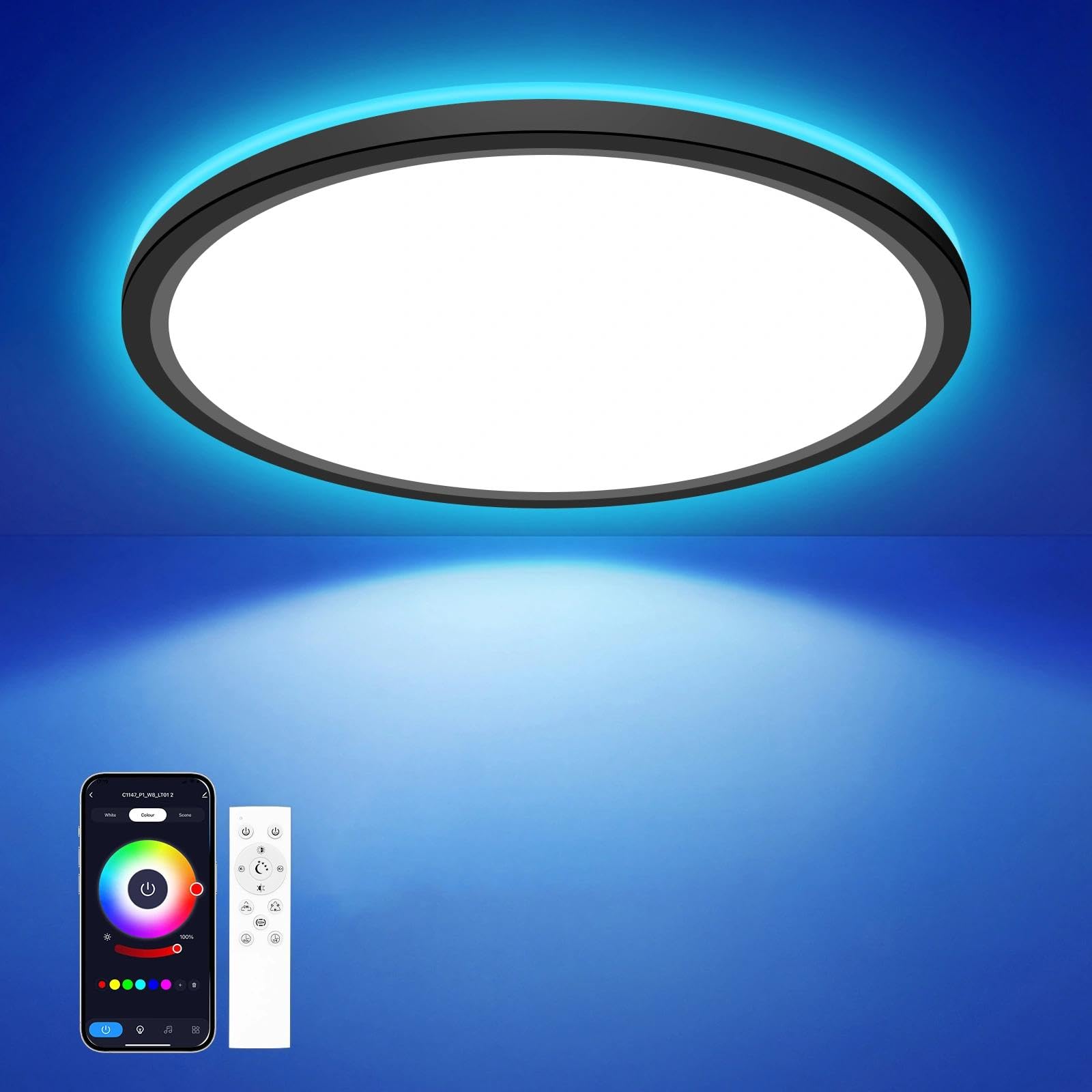 hepside Deckenlampe LED,Smart LED Deckenlampe mit Fernbedienung, 24W Ø30cm RGB Deckenleuchte dimmbar, Kompatibel mit Alexa, APP-Steuerung für Schlafzimmer, Wohnzimmer, Kinderzimmer
