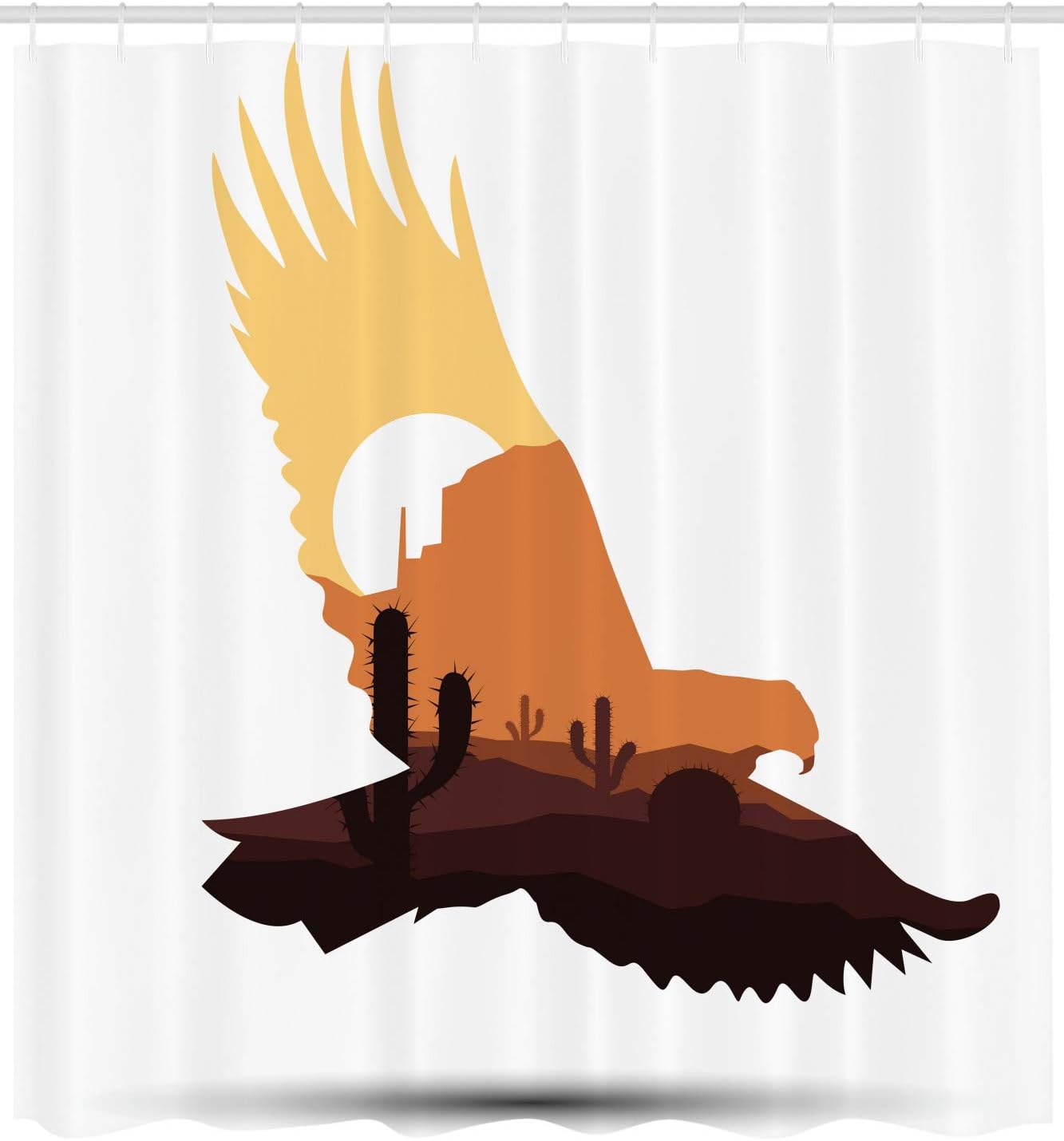 Lunarable Western Shower Curtain, Silhouette of an Eagle with an Arizona Desert Scene Cactuses and Canyon on Dry Land, Cloth Fabric Bathroom Decor Set with Hooks, 69" W x 75" L, Brown