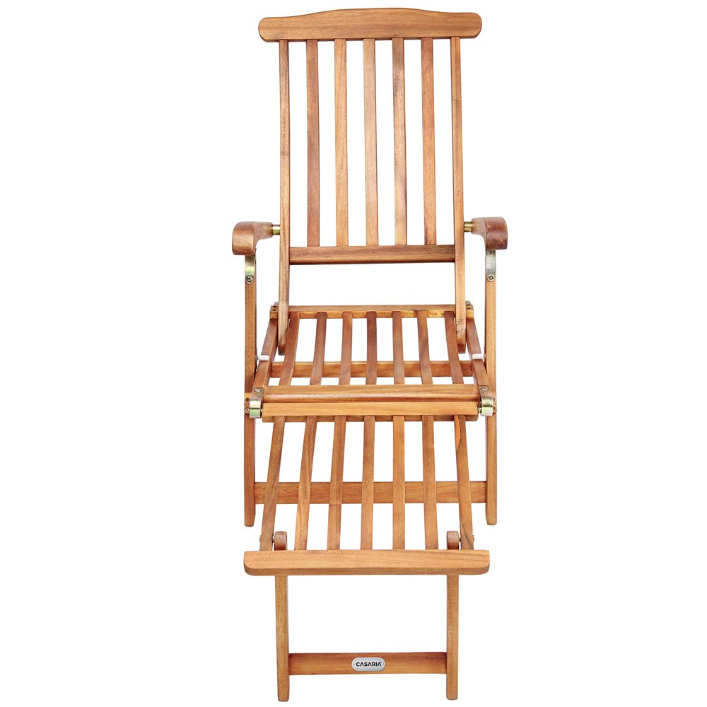 CASARIA® Tumbona Plegable Madera 2uds 160kg Carga Certificado FSC® Resistente Intemperie Reposapiés Extraíble Respaldo Reclinable