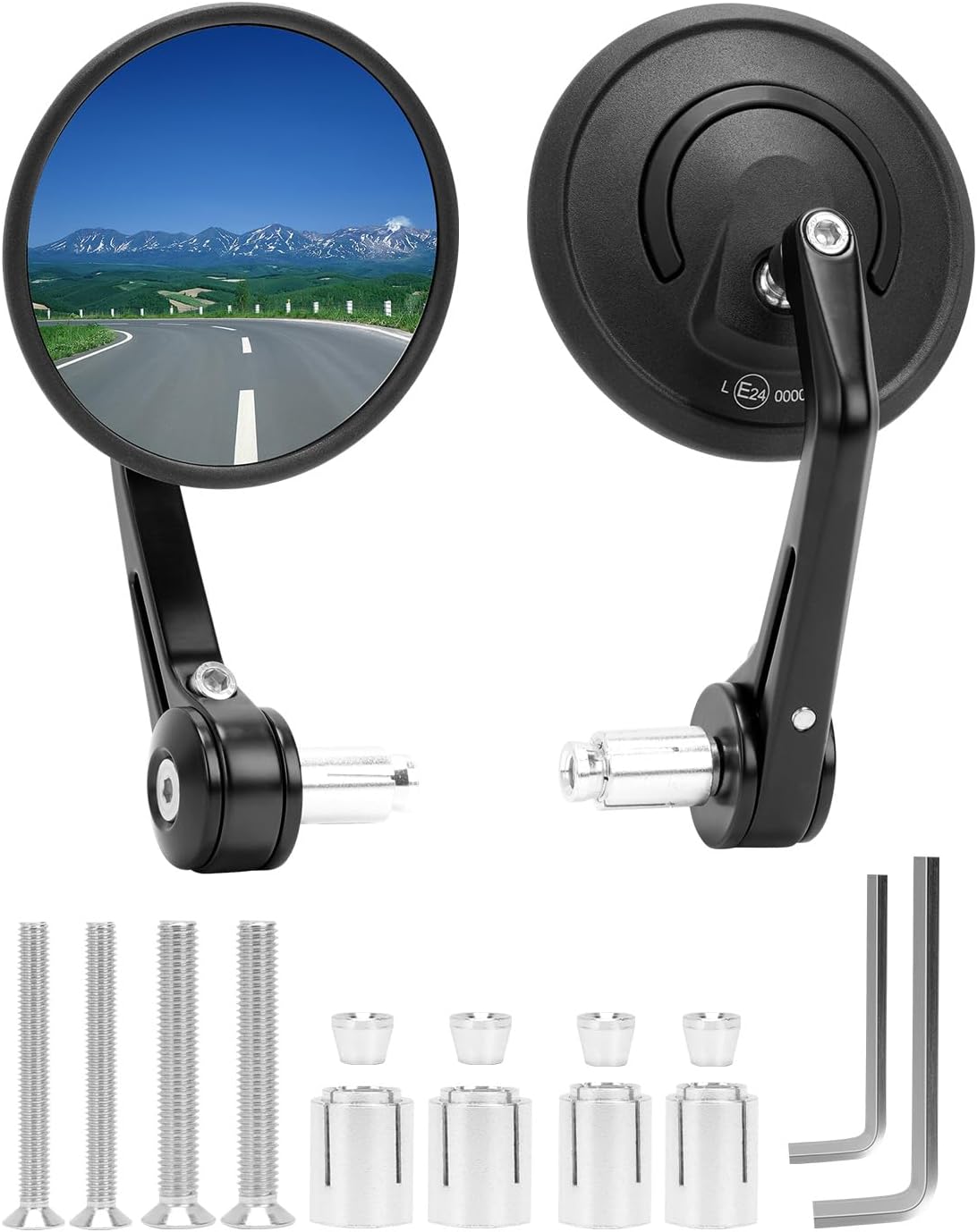 Evermotor E-Approved Aluminium Alloy Handlebar Mirror, 360° Rotating Mirror for Motorcycle, 7/8 Inch 22mm Round Motorcycle Mirror Compatible with Scooter ATV