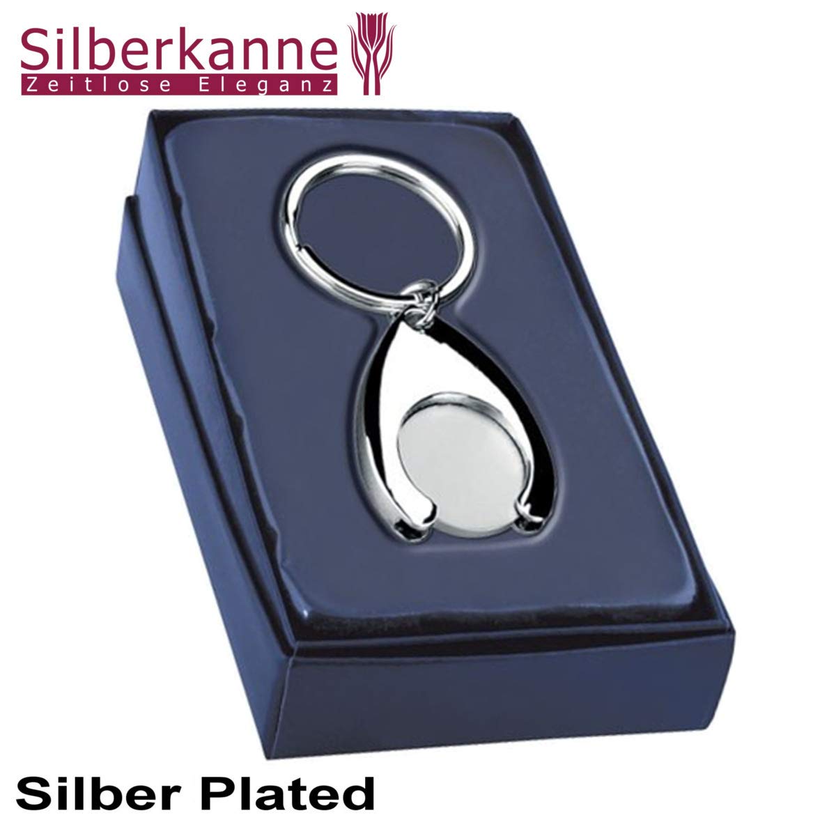 Schlüsselanhänger mit Chip für Einkaufswagen 8x3,5x1 cm Premium Silber Plated edel versilbert in Top Verarbeitung