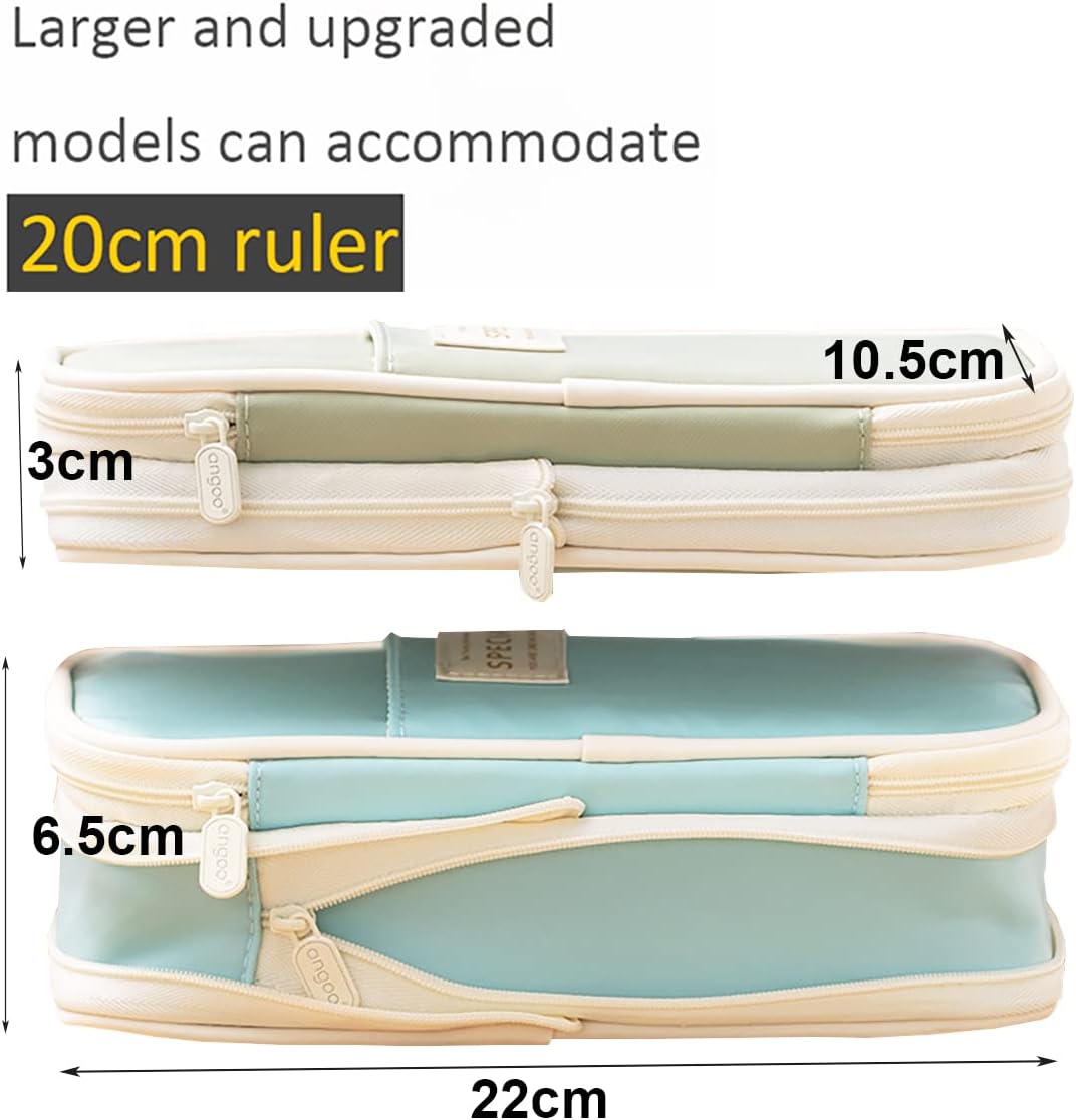 Big Capacity Pencil Pen Case Office Large Storage High Capacity Bag Pouch Holder Box Organizerfor Office Travel Holder Box(Green-1) - Image 3