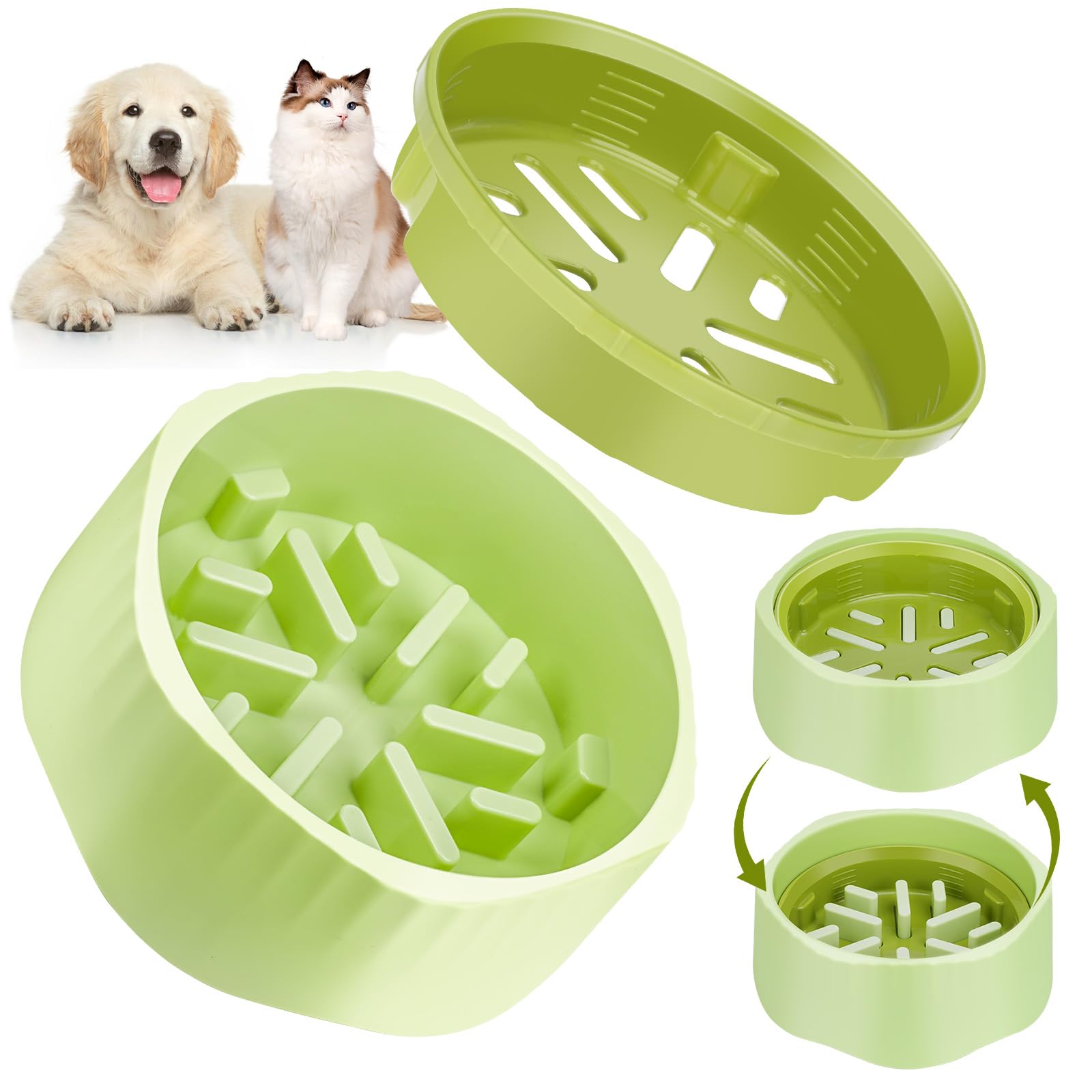 Zivacate 2-in-1 Slow Feeder Dog Bowl - Switch Between Standard & Slow Feed Modes, Green