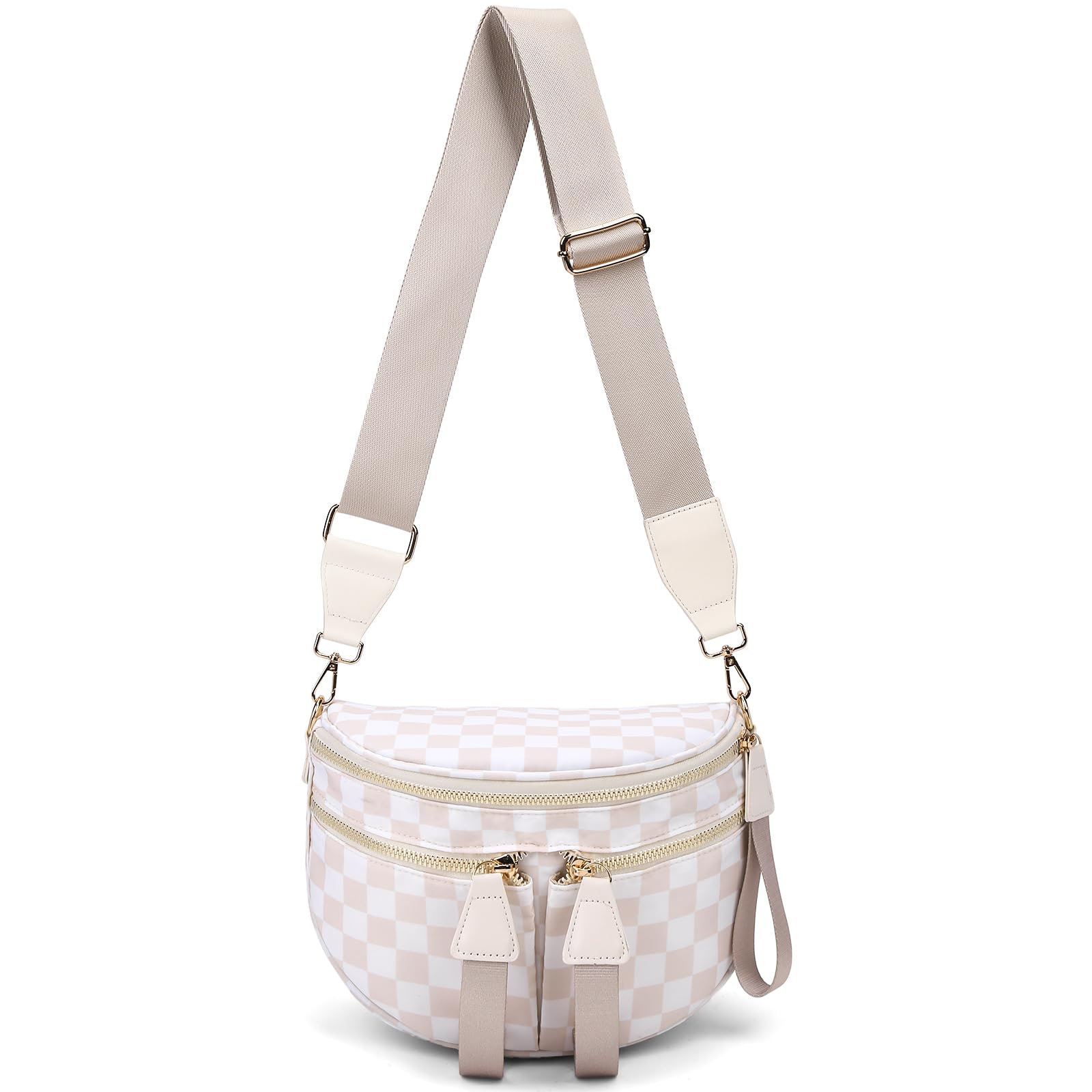 hibear Checkered Crossbody Bag Spacious Bum Bags for Women Nylon Crossbody Fanny Packs Checkered Purse Belt Wallet