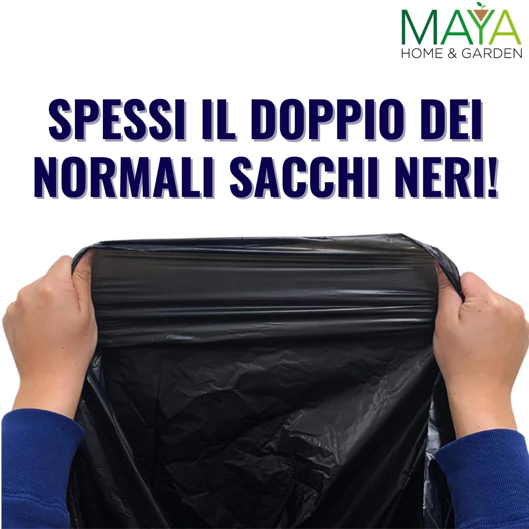 MAYA 30 Sacchi Neri Grandi Resistenti 85x110 cm, 150 Litri, Sacchi Spazzatura per Secchio e Pattumiera, Ideali per Bidoni Spazzatura Condominiali per Giardinaggio e Macerie