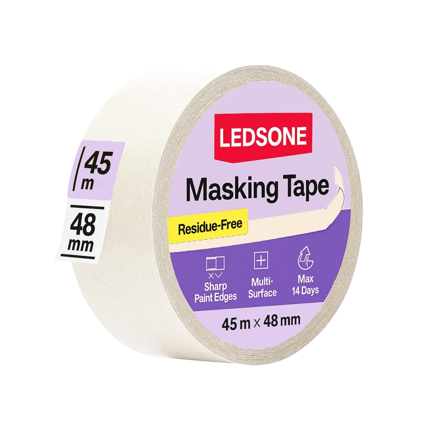 White Multi Surface Painters Masking Tape Painting Decorating DIY Projects Indoor Outdoor Easy Tear No Paint Bleed Sharp Lines Clean Removal Strong Adhesive Painters 48mm X 45m Crepe Paper Roll