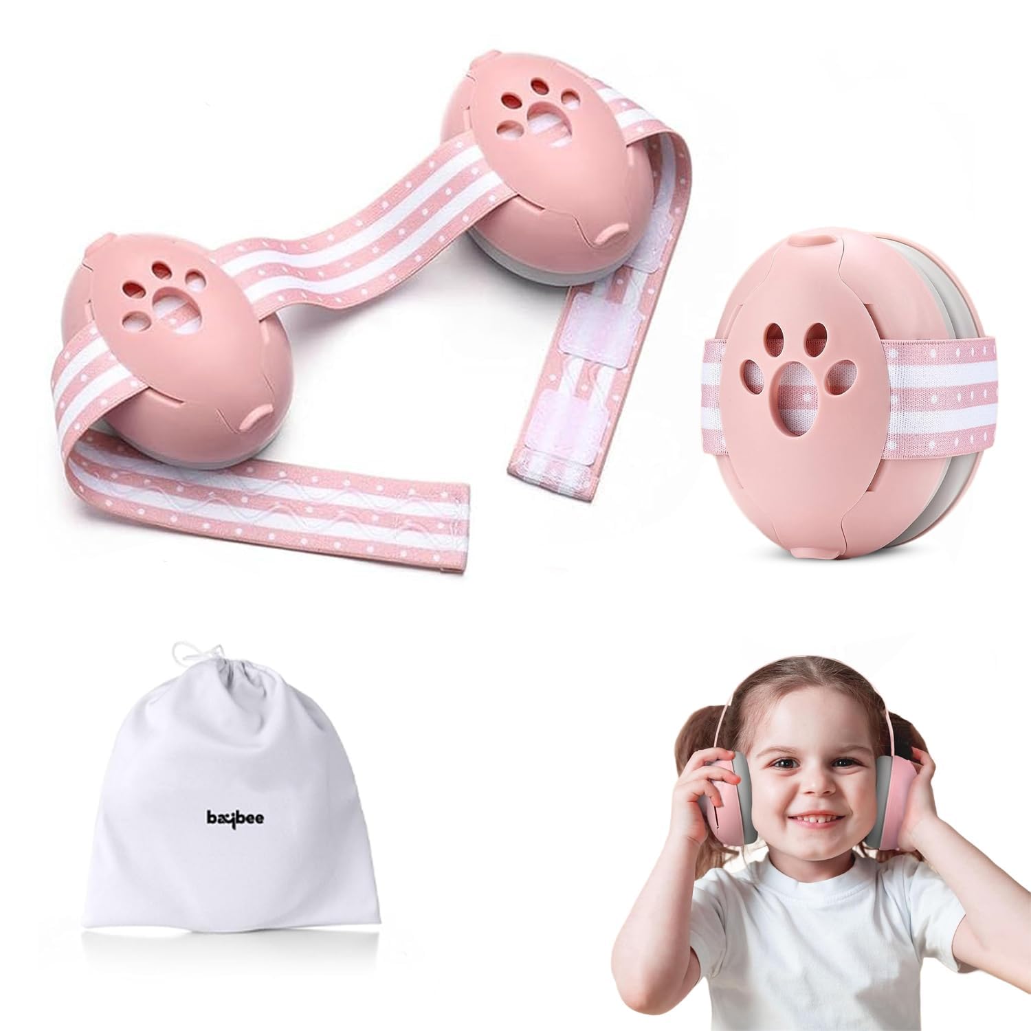 Baybee Noise Reduction Ear Muffs for Baby | Essential Infants Ear Protector Headphones with 25db Noise Cancellation & Adjustable Headband | Improves Sleep, Ideal for Travel, Concerts, Fireworks (Pink)