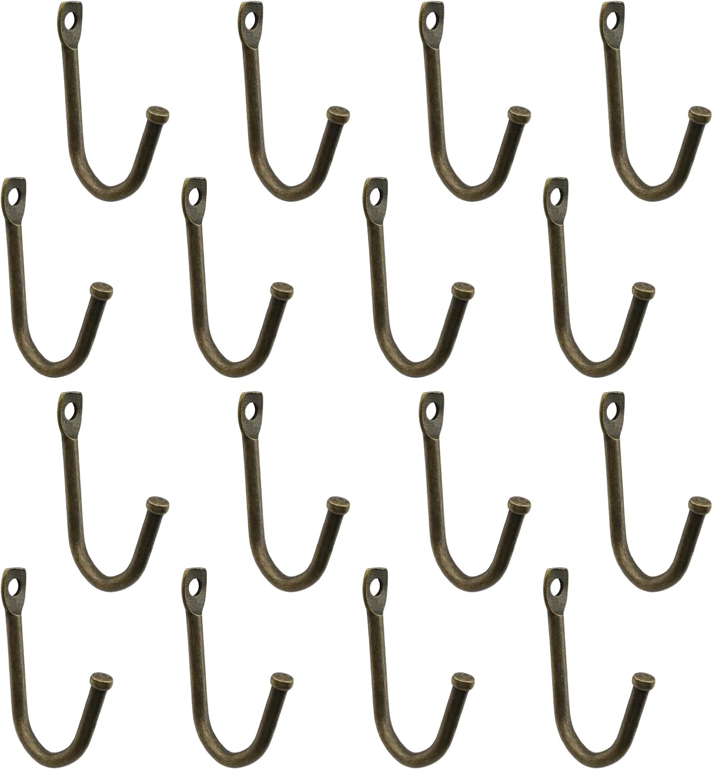 KUMGROT Wall Mounted Single Hook Mini Vintage Metal Clothes Hooks with Screws for Hanging Necklaces Jewelry Hats Keys Clothes for Outdoor Doors Closet Bathroom 16 Pcs Bronze 1.41×0.79×0.71 in