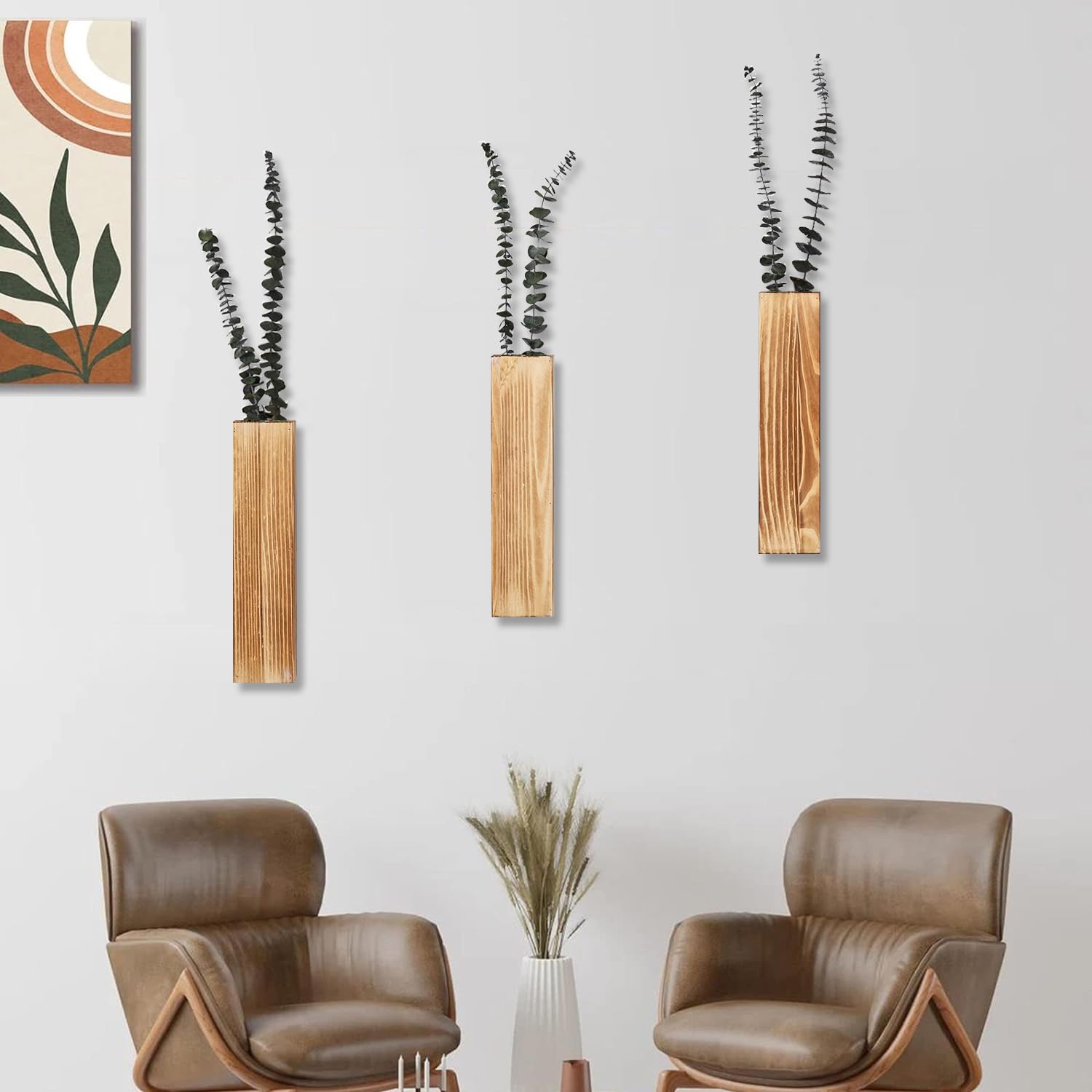 Lot De 3 Pots De Fleurs Muraux Sawoake - Design Bois Moderne Pour Déco Intérieur