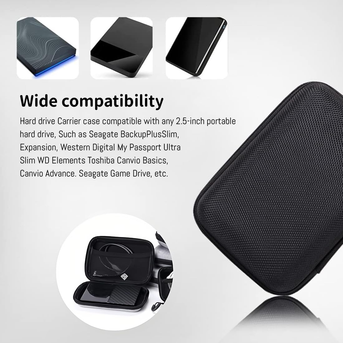 JEYORZY 1 pezzi Custodia per Hard Disk Esterno 2.5'', Custodia hard disk esterno, Custodia rigida custodie, Memoria Esterna Portatile Disco Esterna Protettiva Borsa Antiurto Rigida Cover Case, nero
