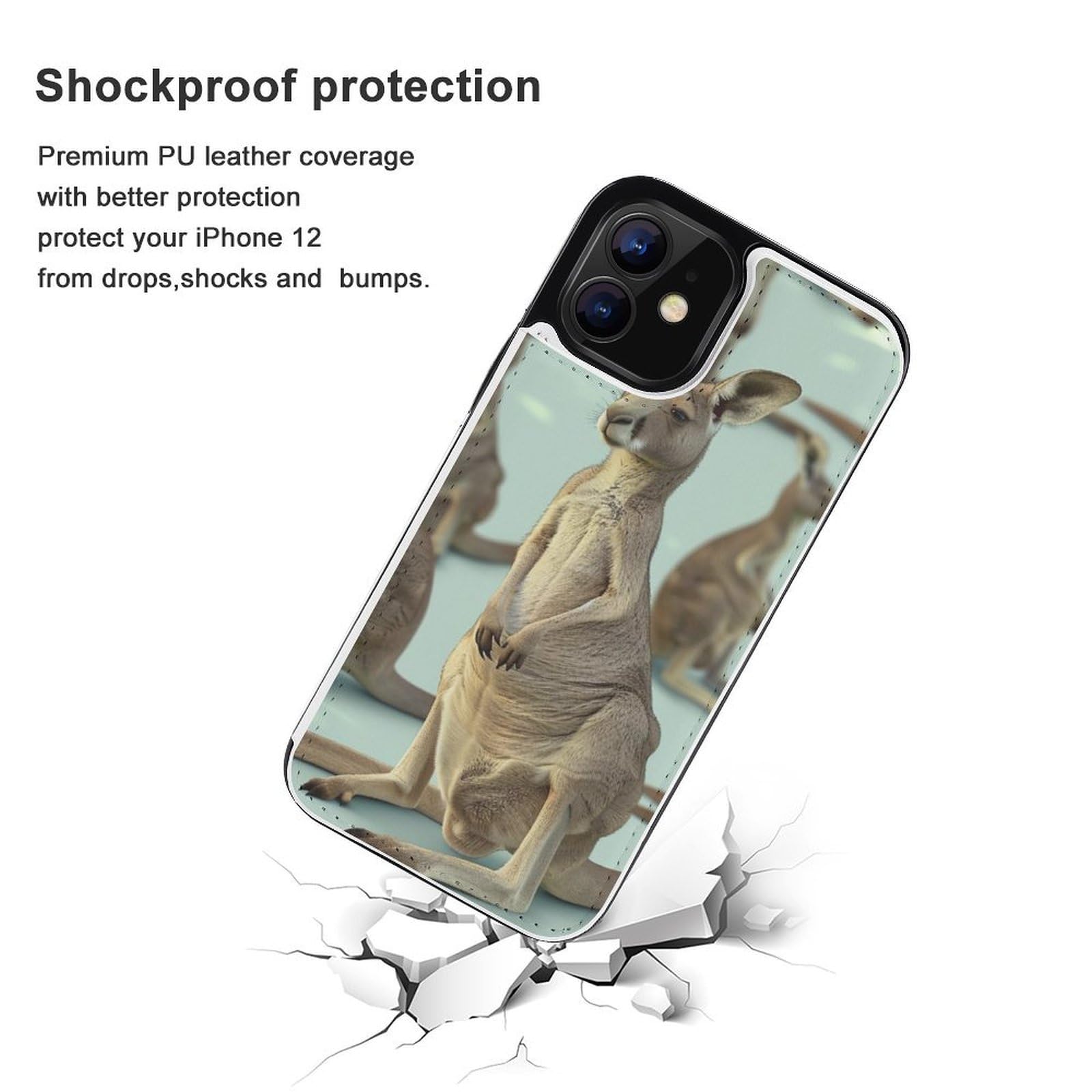 Fundas tipo cartera para iPhone 12, divertidas impresiones de zoológico de canguro, funda de piel con ranuras para tarjetas
