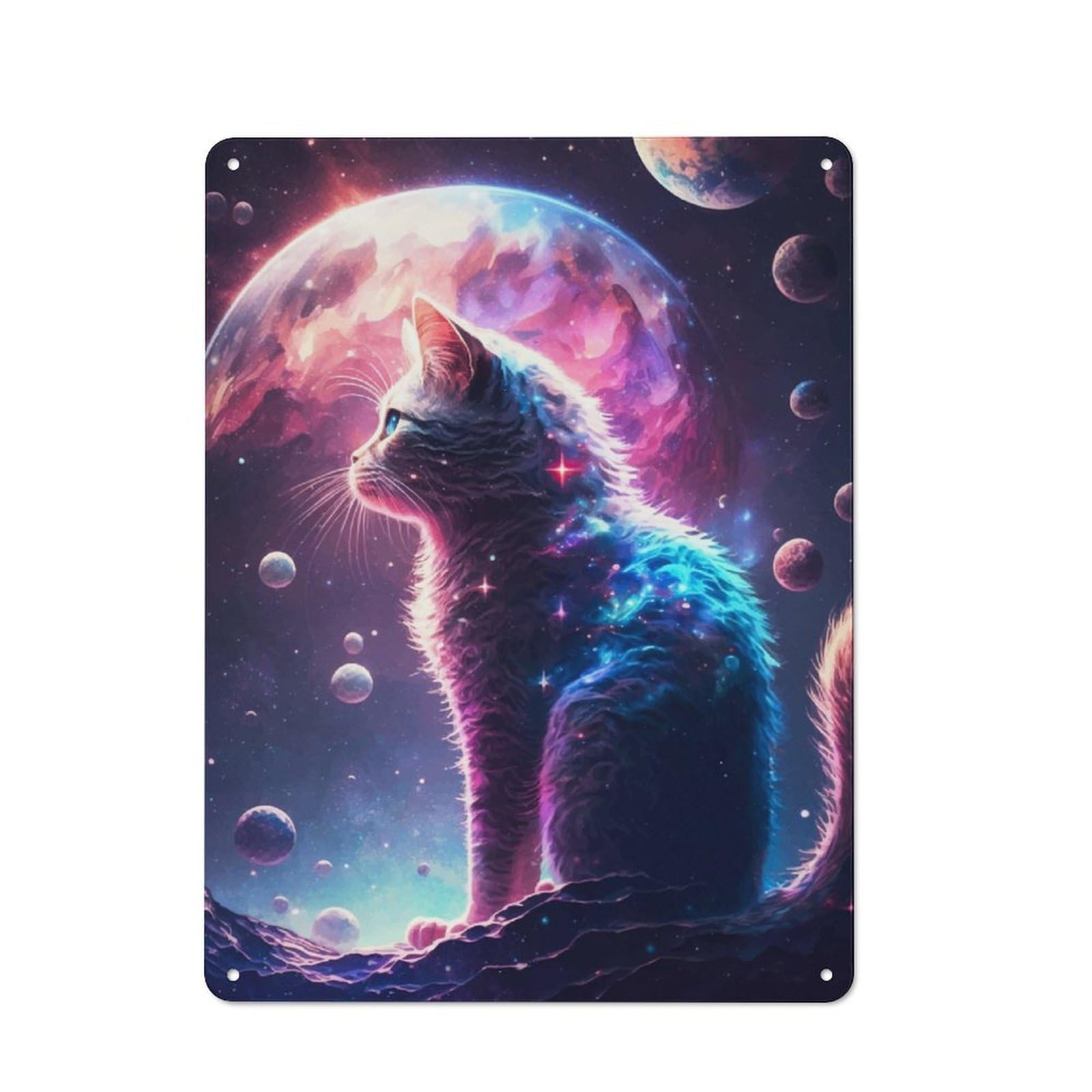 Junmoney Cosmic Cat Tin Wall Plaque 40X30cm With For Studio Or Craft Room, Suited To Craft Room Decorators