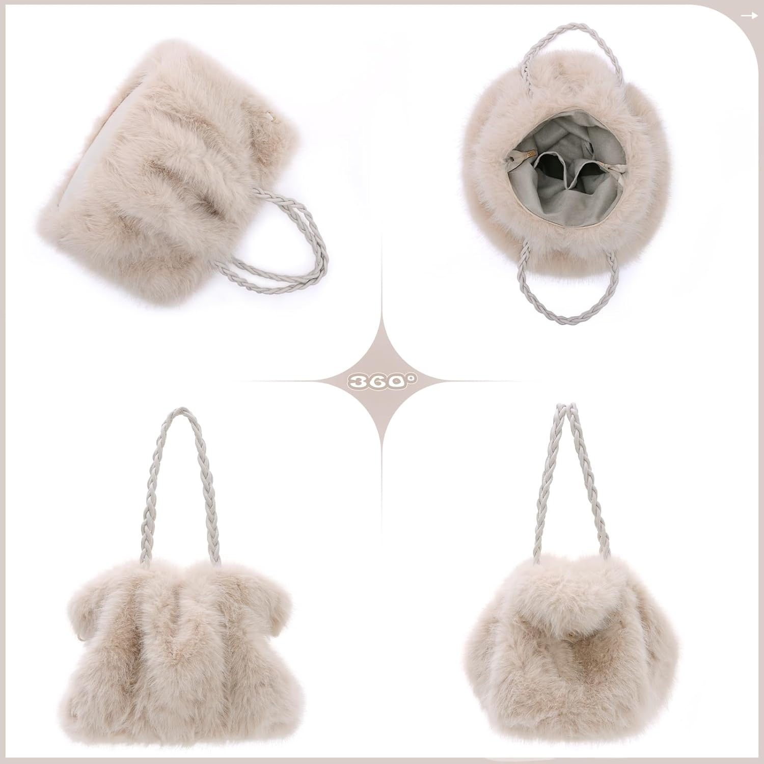 GOKTOW Faux Fur Purse for Women, Soft Fluffy Furry Fuzzy Handbag,3-Way Carry Tote Bag for Winter Daily Commute Shopping - Image 6