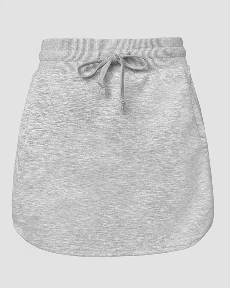 CHICME Womens 2 Piece Outfits Skort Set 2026 Spring V-neck Sweatshirt Top and Drawstring Skirt Set - Image 6