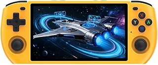 RGB10MAX3 ハンドヘルドゲーム機ミニレトロゲーム機、5.0インチIPS OCAフルラミネーションHD MIPIスクリーン、内蔵11個以上のエミュレータ、16GB+64GB TFカード、4000mAhバッテリー、メニューは日本語、英語、ポルトガル語、韓国語、中国語などをサポート 黄色