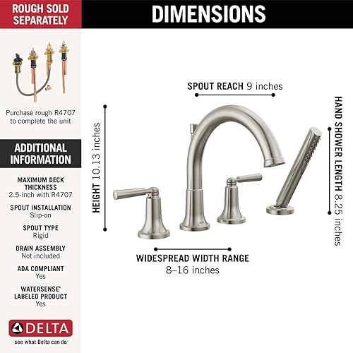 Miniatura 6 de Delta T4735-BL Saylor - Borde de grifo de bañera color negro mate