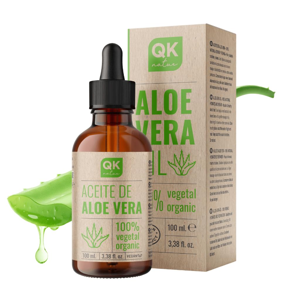 QKnatur - HUILE D'ALOE VERA - Pure, Naturelle et Organique - 100 ml Flacon  verre + pompe - Soin Intensif Visage, Corps, Cheveux et Contour des Yeux :  Amazon.fr: Beaut et Parfum