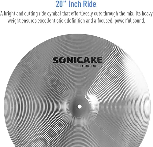 Miniatura 25 de SONICAKE Paquete de platillos de bajo volumen, juego de platillos silenciosos de 14" Hi-Hat+16" Crash+18" Crash+20" Ride Platillos Juego de Práctica