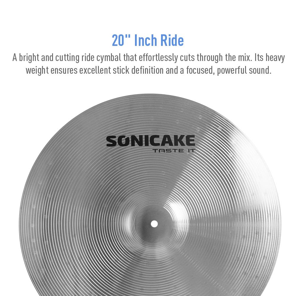 SONICAKE Cymbal Pack Alloy Cymbals Drum Cymbal Set 14"Hi-hats+16"Crash+18"Crash+20"Ride 5 Pieces, Sliver