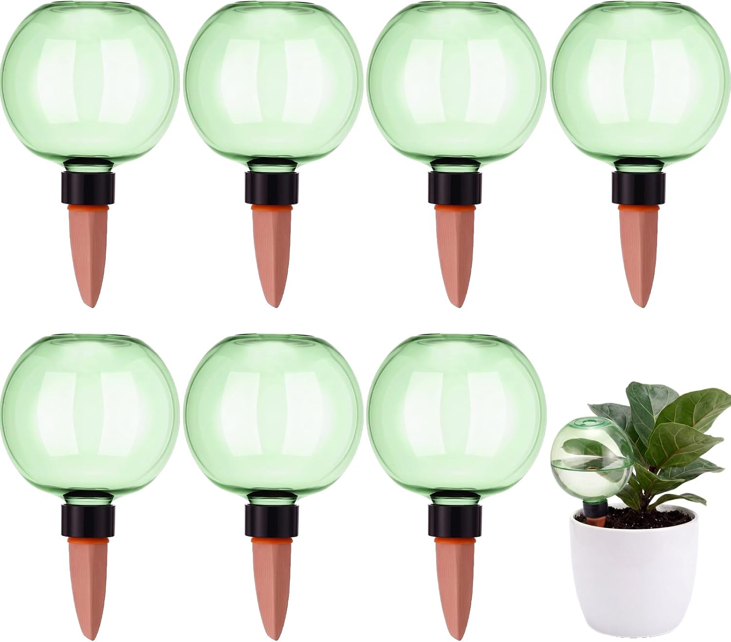 8 Pcs 17 oz Plant Watering Globes with Terracotta Self Watering Planter Insert Plastic Clear Self Water Bulbs for Indoor Outdoor Automatic Drip Irrigation Water Devices (Green)