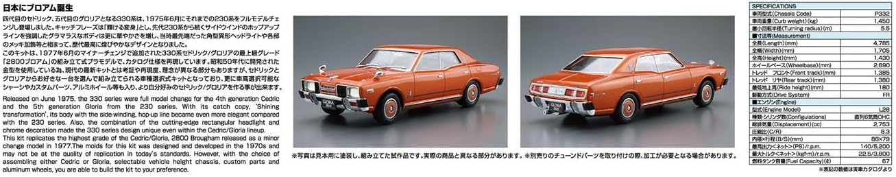 Aoshima Nissan P332 Cedric Gloria 4HT2800 Brougham ’78 1:24 Scale Model Kit