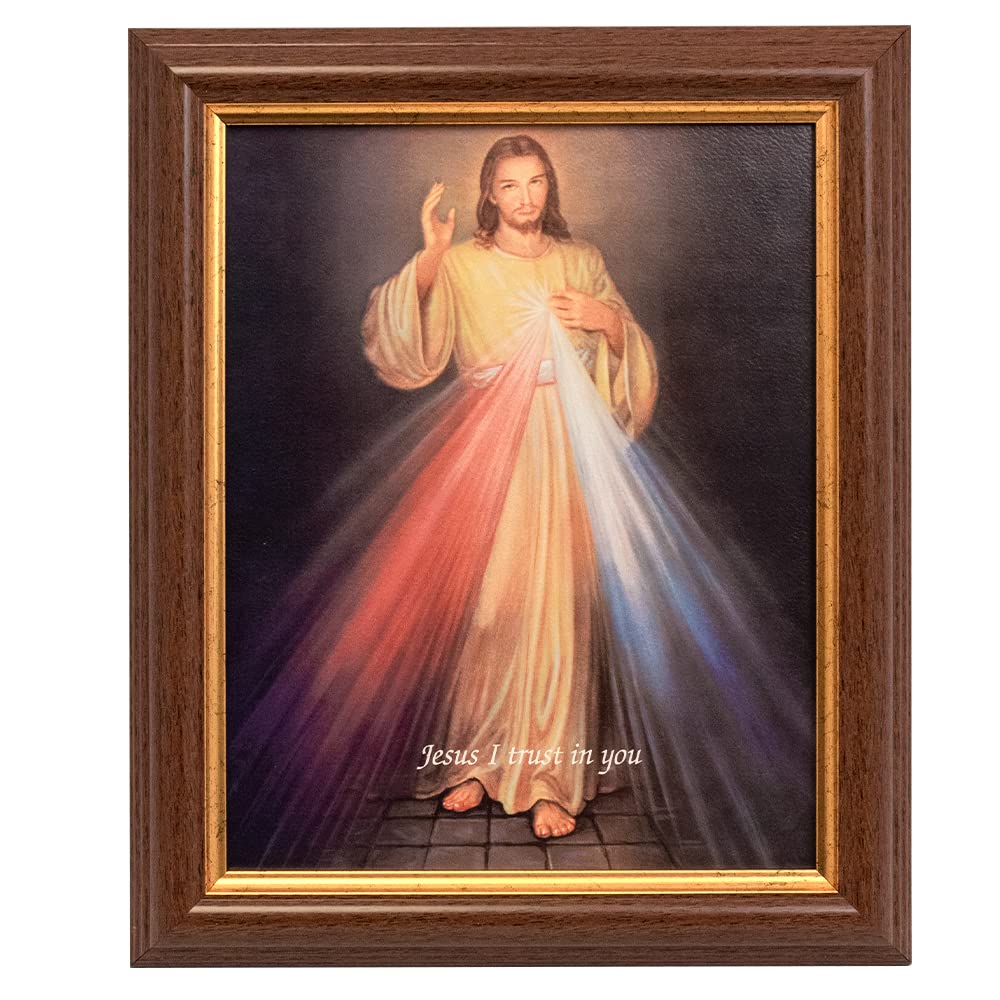 Divine Mercy Print in Walnut Frame | 12 x 10 | Jesus, I Trust in You | Christian and Catholic Home Décor | Great Religious Gift for First Holy Communion, Confirmation, Weddings, and Housewarming