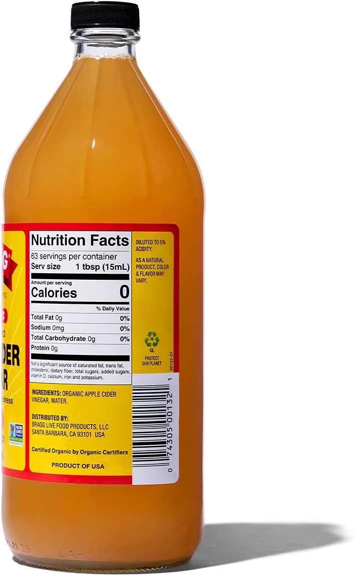 Bragg Organic Raw Unfiltered Apple Cider Vinegar, 32 fl.oz (Pack of 2)