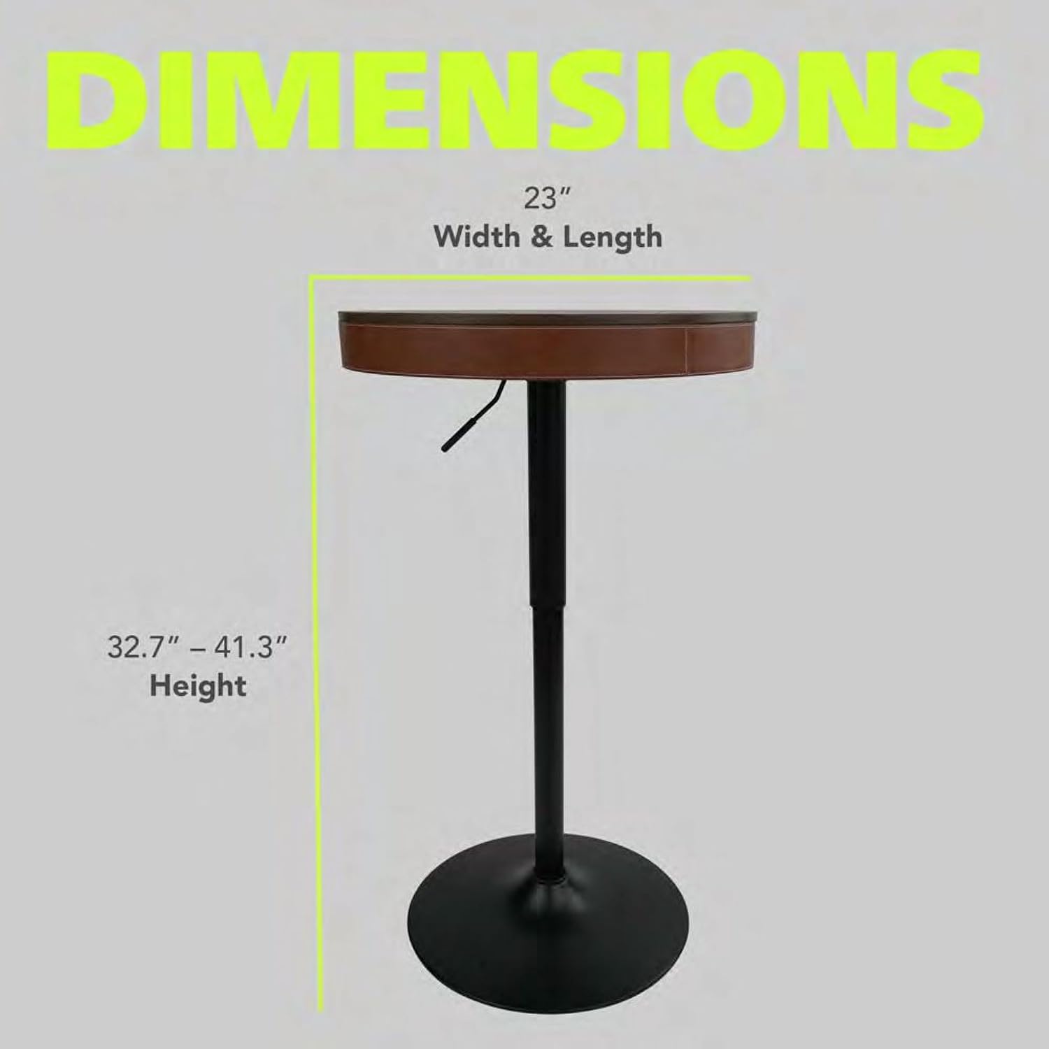 Pearington Adjustable Height Round Bar Table, Mid-Century Modern Pub Table with Hidden Storage Compartment, Synthetic Leather Top with Stitching, 32.7 to 41.3 Inch, Ash Brown and Caramel Brown