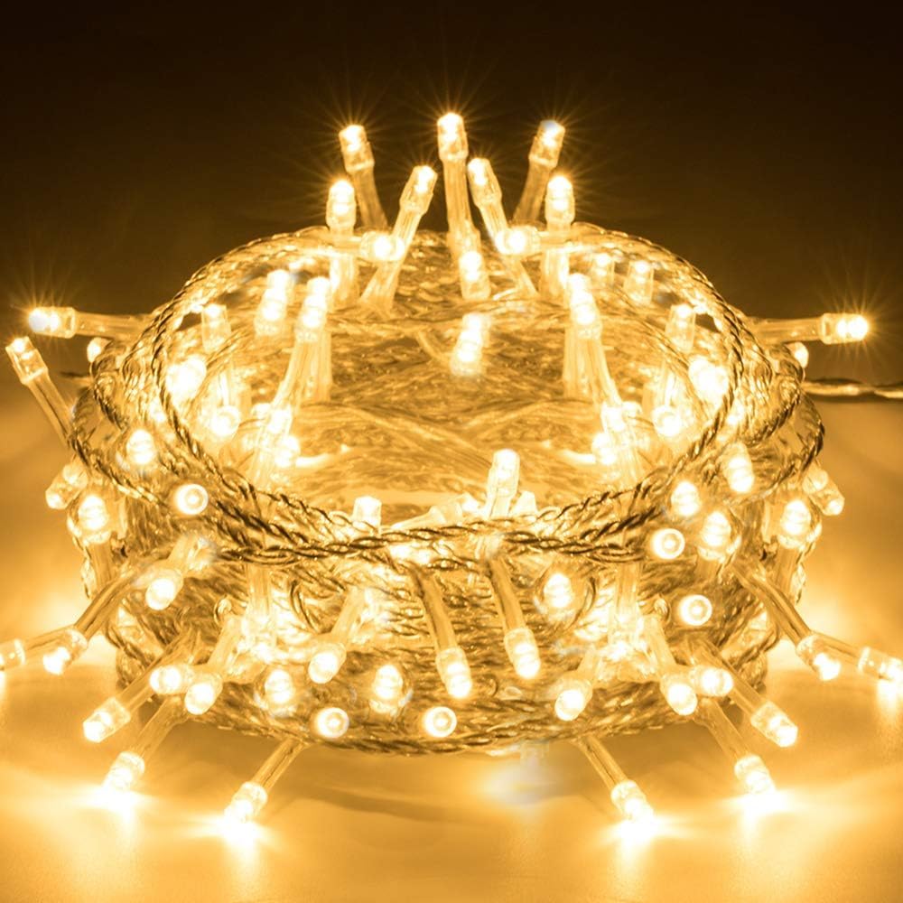 Elegear 10M Luces Navidad Exterior con Enchufe, Luz de Hadas, Impermeable Guirnalda Luminosas Decoracion con 8 Modos para Nata Jardín Boda Fiesta Casa Árbol y Interior, 100 LED, Blanco Cálido