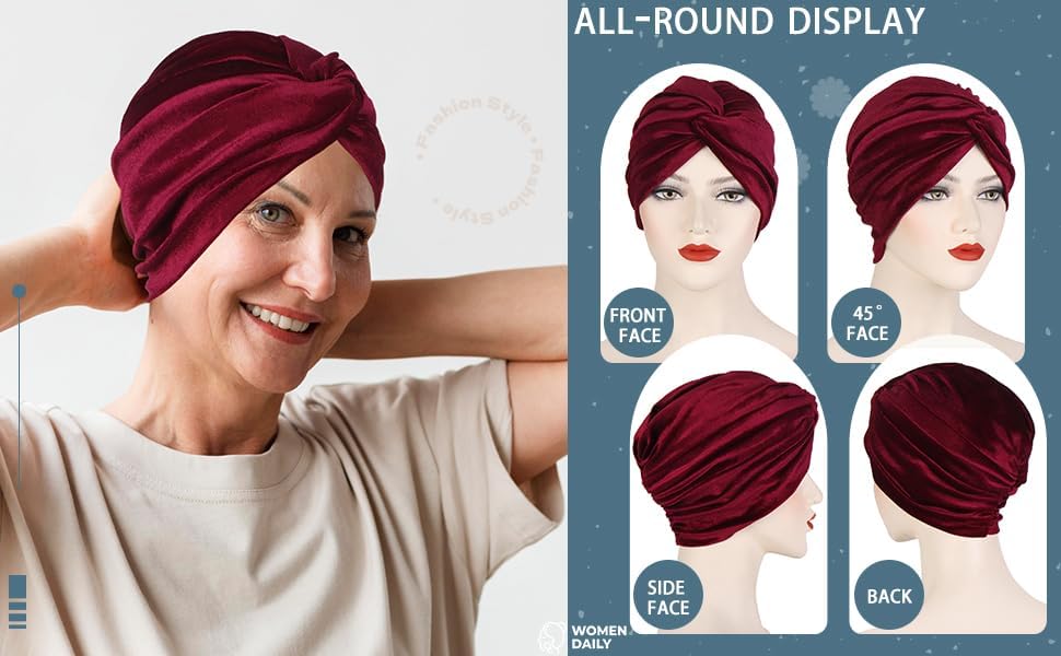 Women's Stretch Velvet Twist Pleasted Hair Wrap Turban Hat Cancer Chemo Beanie Cap Headwear - Image 3