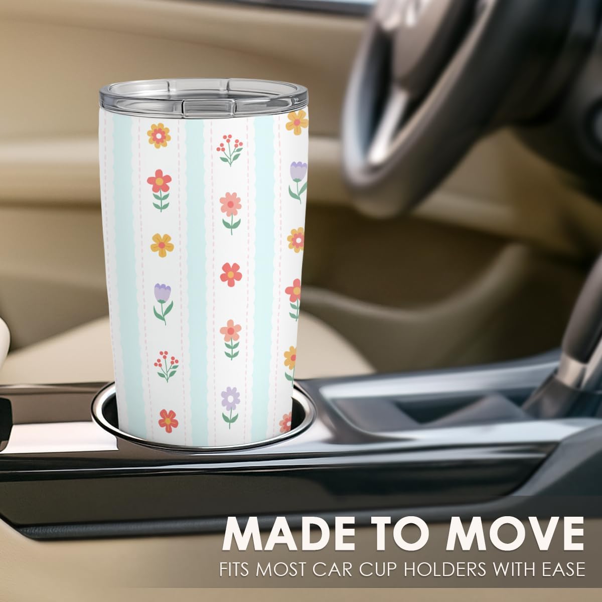 SANDJEST Floral Tumbler 20oz, Stainless Steel Travel Cup with Lid, Insulated Coffee Mug, Floral Gifts for Women Girls Friends Sisters on Birthday Christmas - Image 6