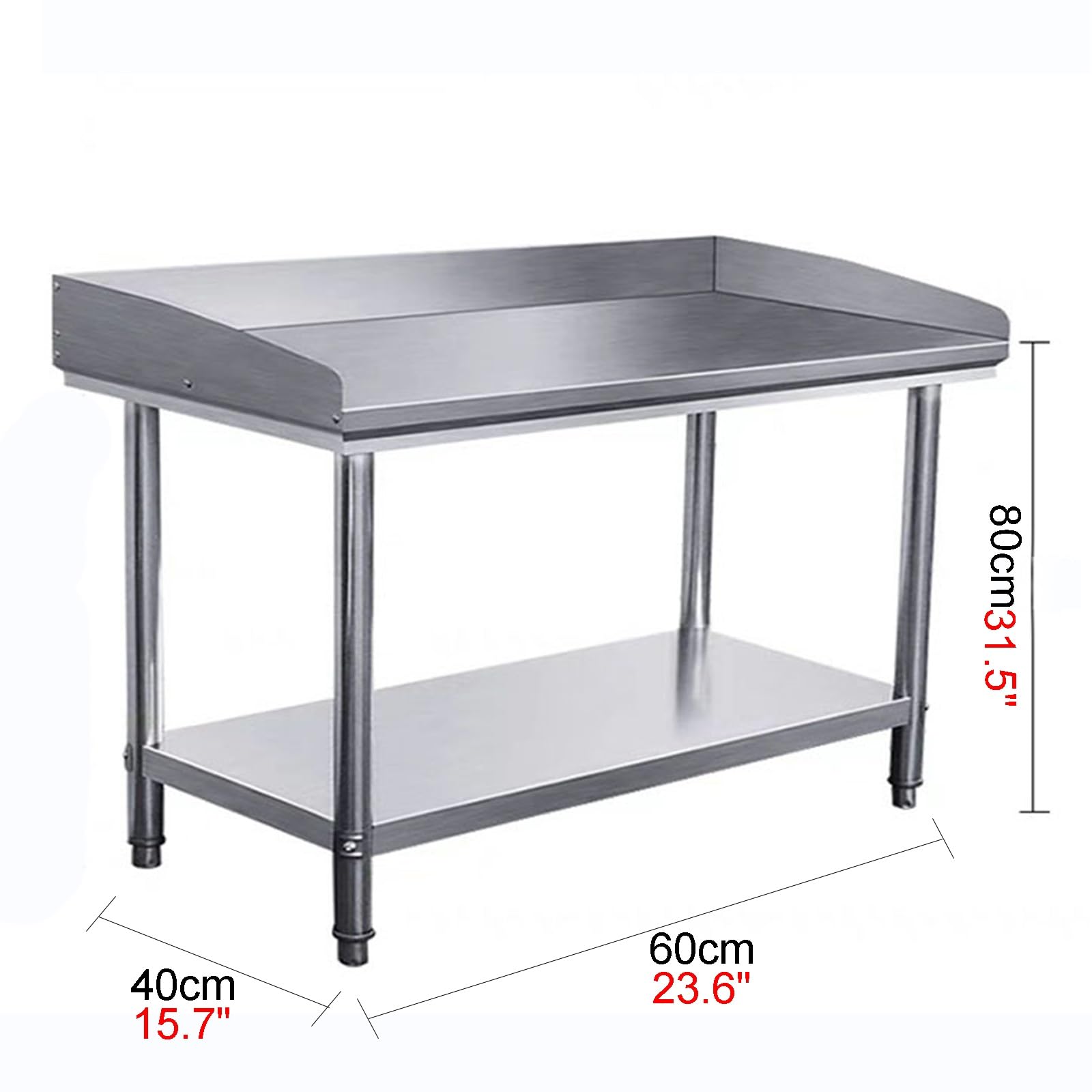 Banco de Trabajo de Acero Inoxidable de Doble Capa con Tres Paneles Laterales Mesa de Preparación de Cocina con Estantes Fijos de Estructura Triangular