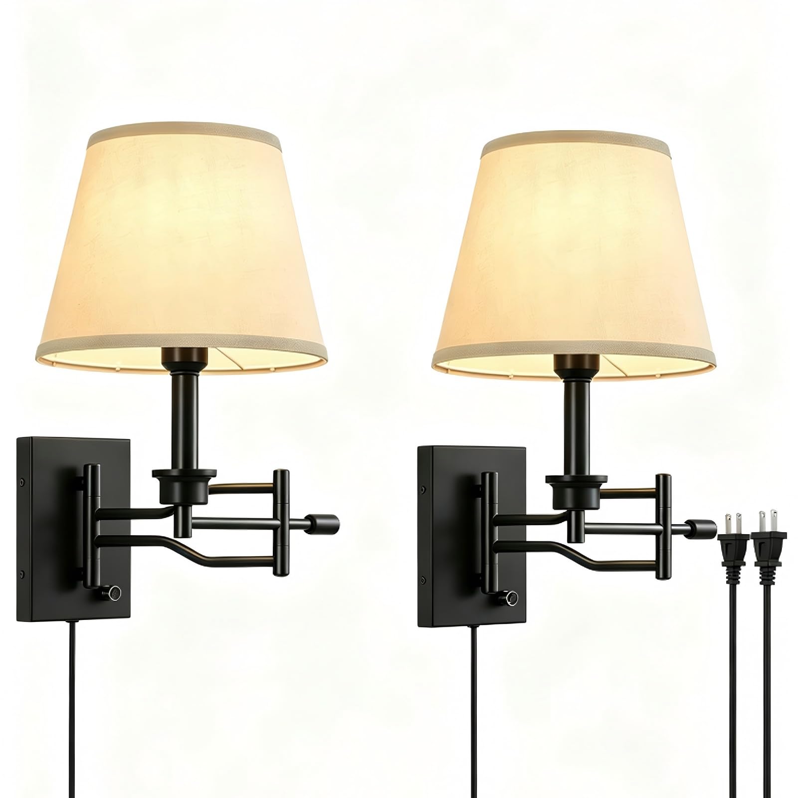 Photo 1 of Linour 2-Pack Black Swing Arm Wall Sconces