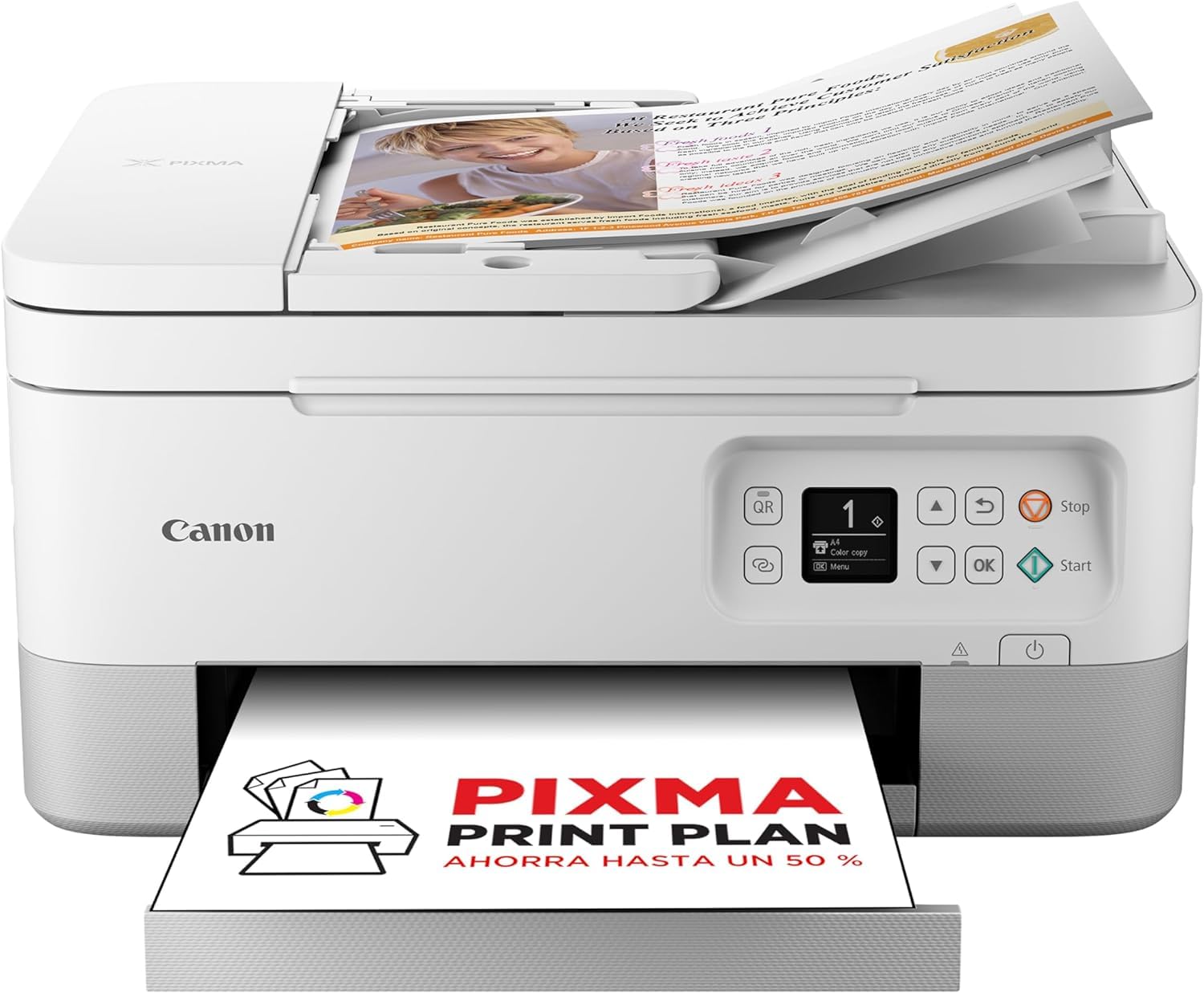 Canon PIXMA TS7451i 3-in-1 WiFi Printer for Home Office, Copier and Scanner - PIXMA Print Plan Compatible - Print Borderless Photos - Wireless Printing/Scan via Cloud and Smartphone (White)
