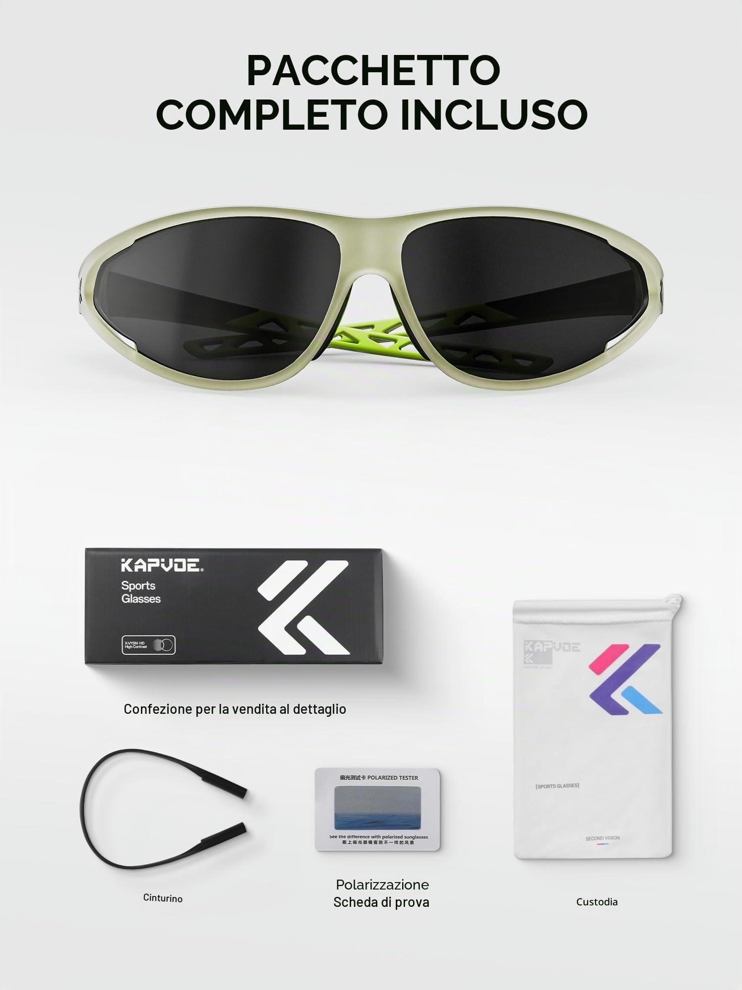 KAPVOE Occhiali da Sole Sportivi Polarizzati Uomo Donna, 24,5 g Occhiali UV400 Leggeri per Ciclismo Corsa Pesca Trekking K568A