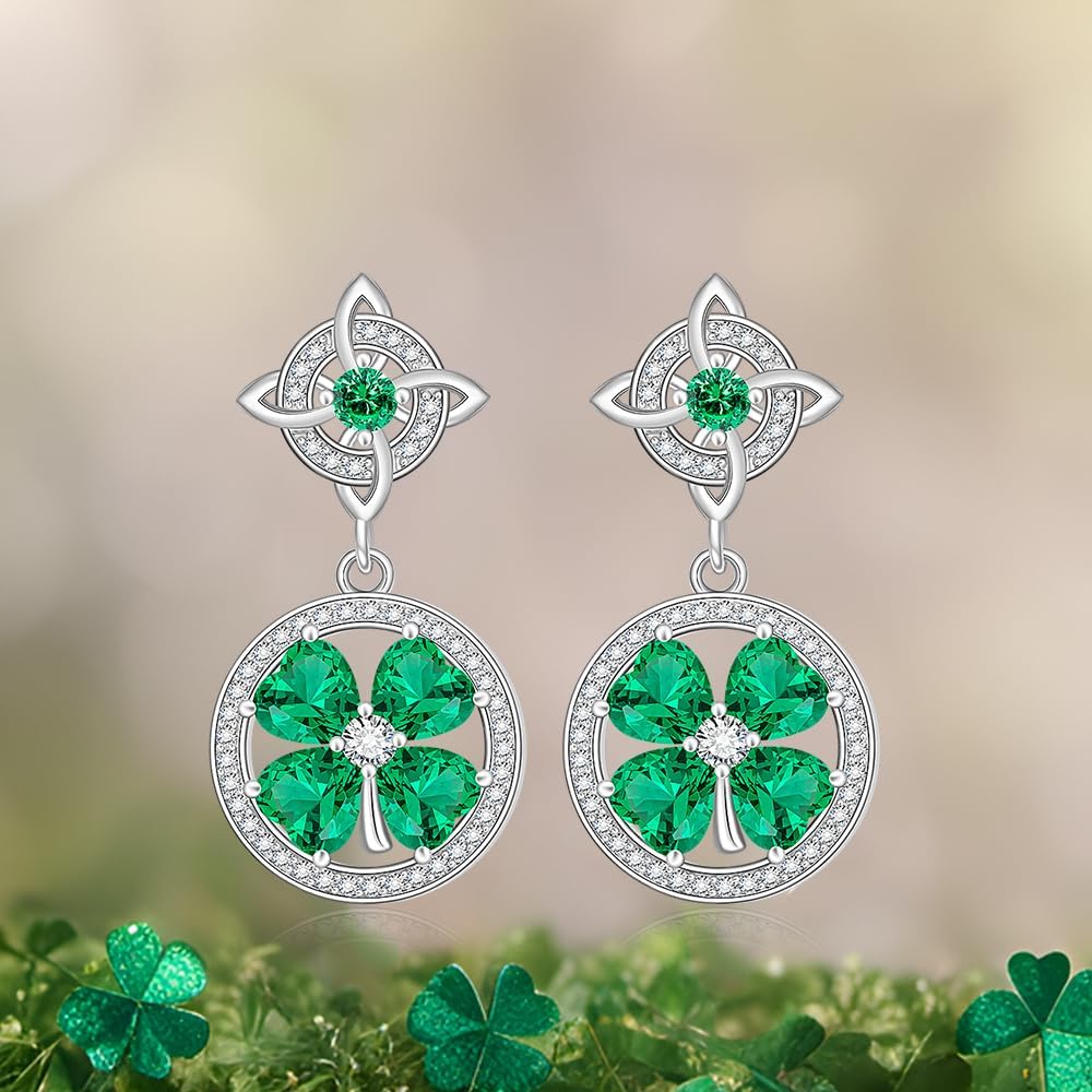 Shamrock Earrings St Patricks Day Earrings for Women Sterling Silver 4 Four Leaf Clover Earring Studs Irish Green Shamrock Jewelry Valentines Gifts - Image 2