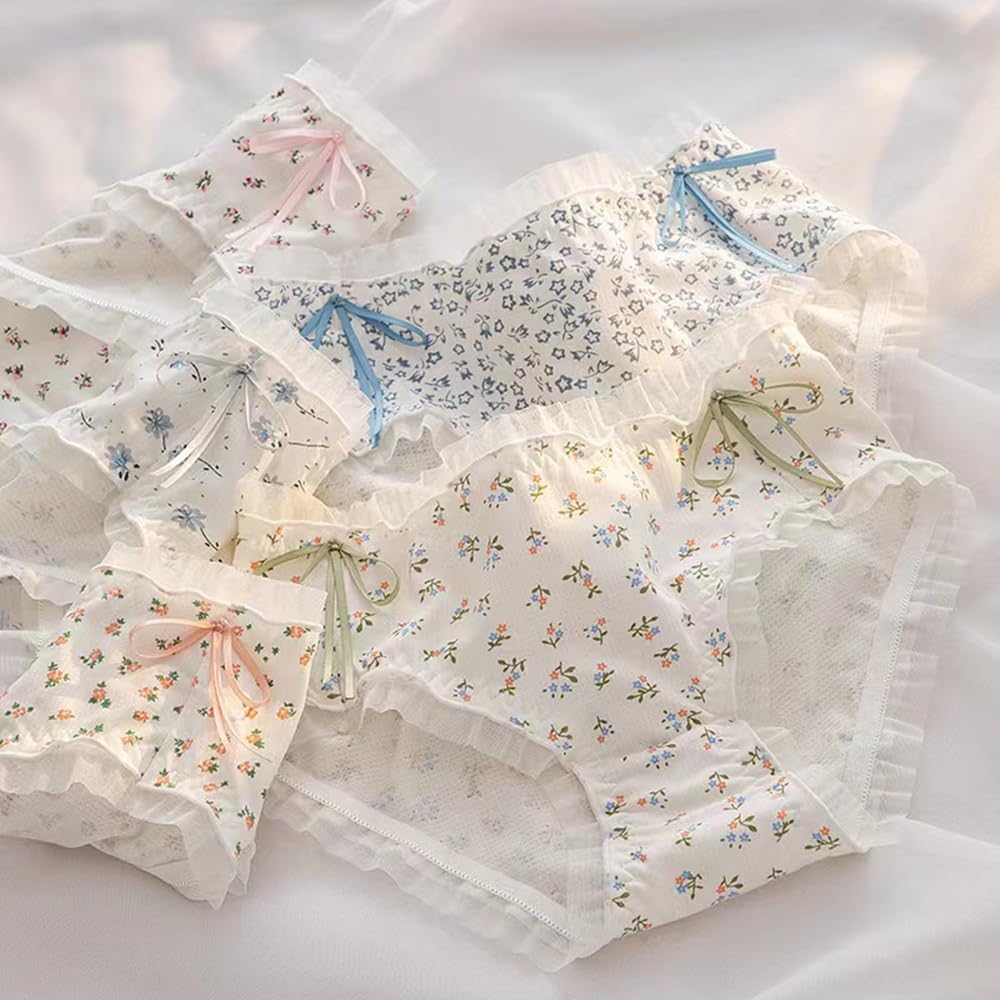 5 Pack Women Teens Pink Cotton Brief Japanese Kawaii Anime Lolita Panties Underwear Bikini Panty Set