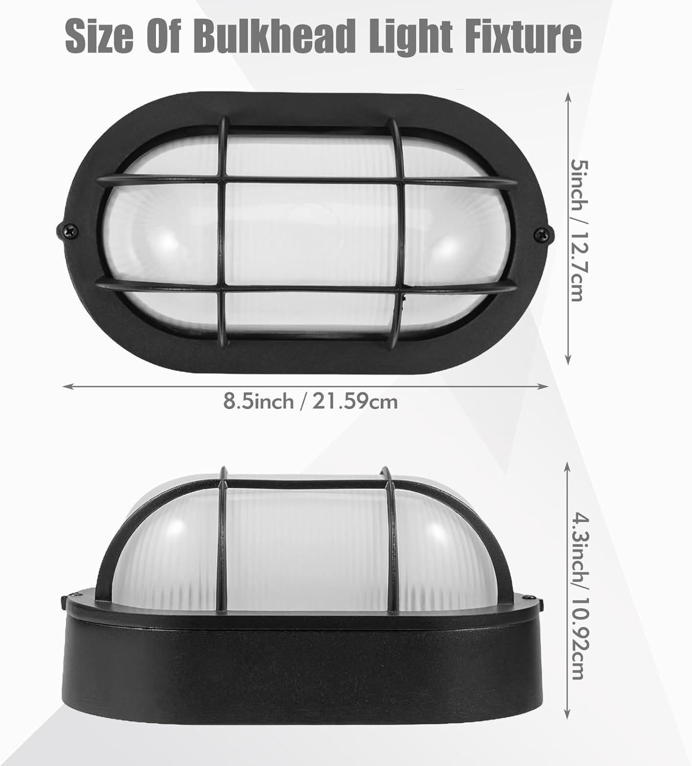 8.5" Outdoor Wall Lights, Oval Bulkhead Wall Light Fixture 2 Pack, Outdoor Bulkhead Sconce Flush Mount for Wall/Ceiling, Sauna & Exterior Lighting, Black Aluminum & Glass, E26 Base, 60W 3000K