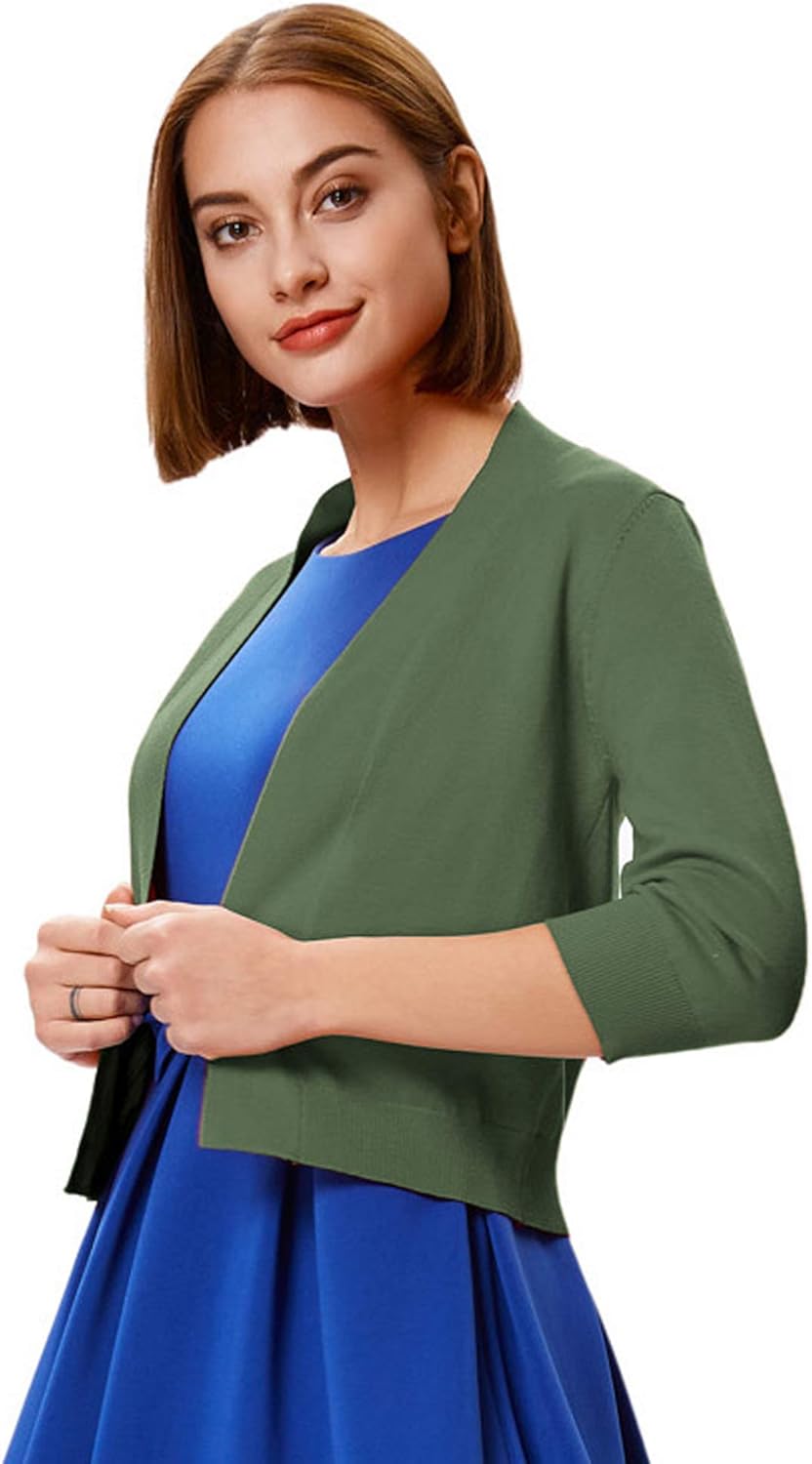 GRACE KARIN Women Cardigan Sweaters Lightweight Knit Cropped Cardigans Trendy 3/4 Sleeve Shrug Bolero S-3XL - Image 4