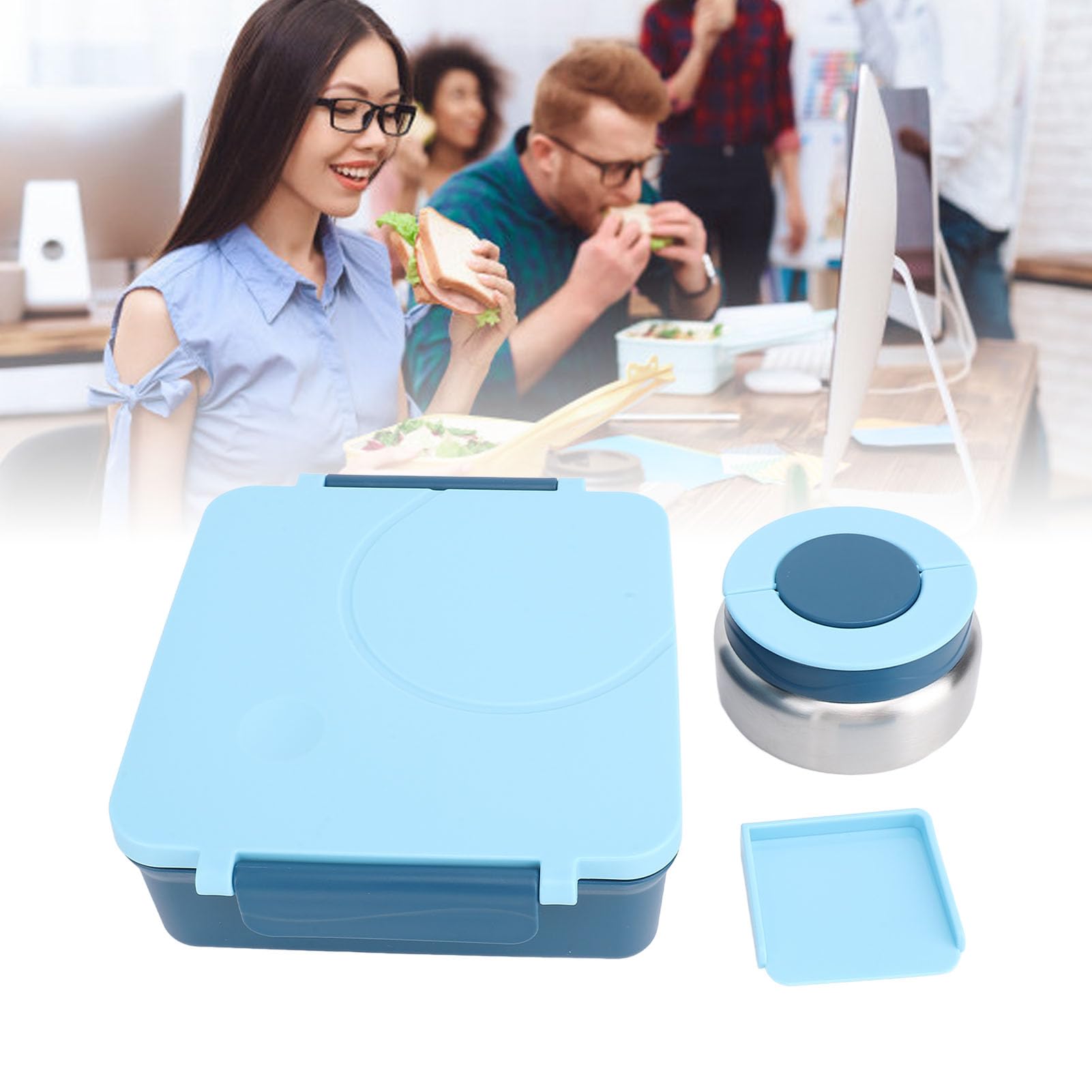 Contenedor de Almuerzo Sellado con Múltiples Compartimentos con Asa para la Escuela de Oficina, Contenedor de Lonchera de Acero Inoxidable Fácil de Limpiar para Niños y Adultos (BLUE)