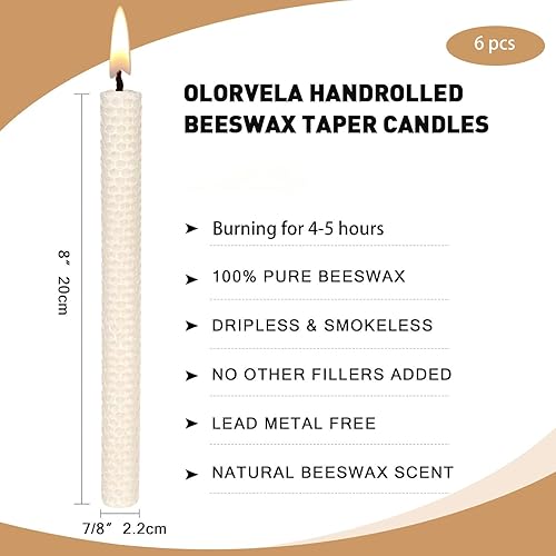 Miniatura 17 de Paquete de 6 velas cónicas de cera de abeja hechas a mano, velas de cera de abeja pura de 10 pulgadas, 8 horas de combustión sin goteo, velas