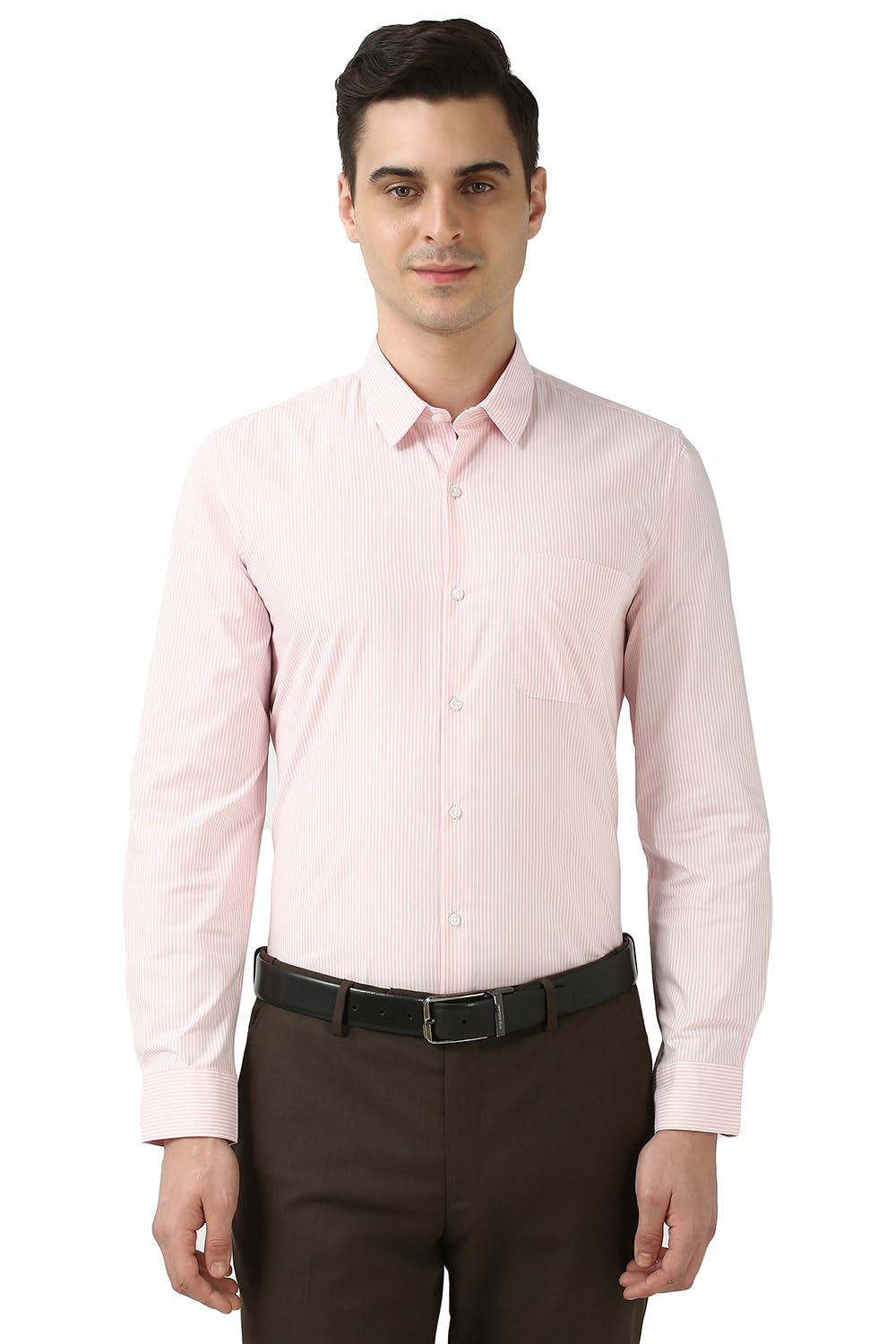 Peter England Men's Slim Fit Full Sleeve Pin-Striped Formal Shirt | Cotton-Rich | Wonder Fabric | Pin Point Oxford